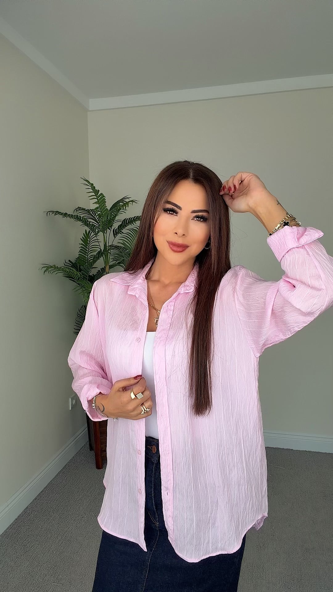 Cover Kadın Pembe Dökümlü Gömlek
