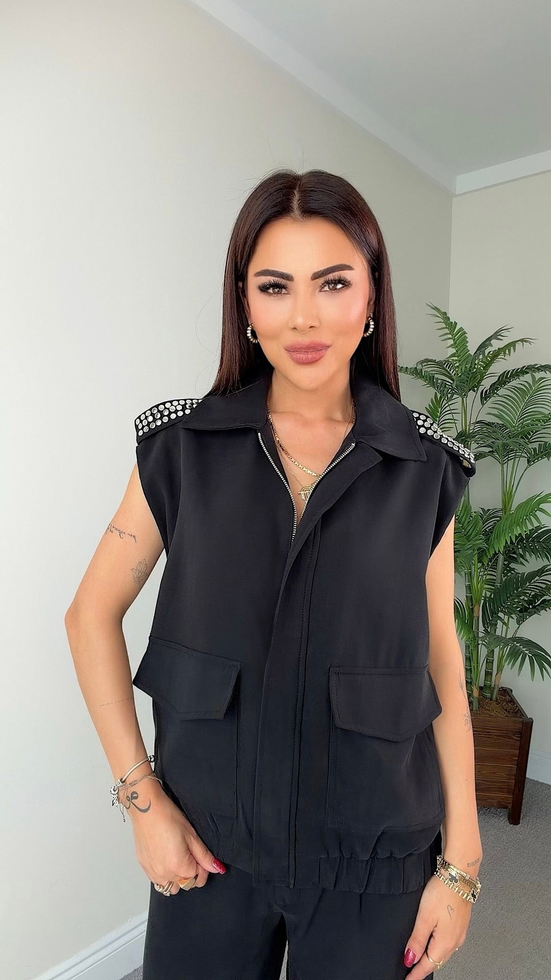 Dara Kadın Omuz Trok Detaylı Premium Siyah Takım