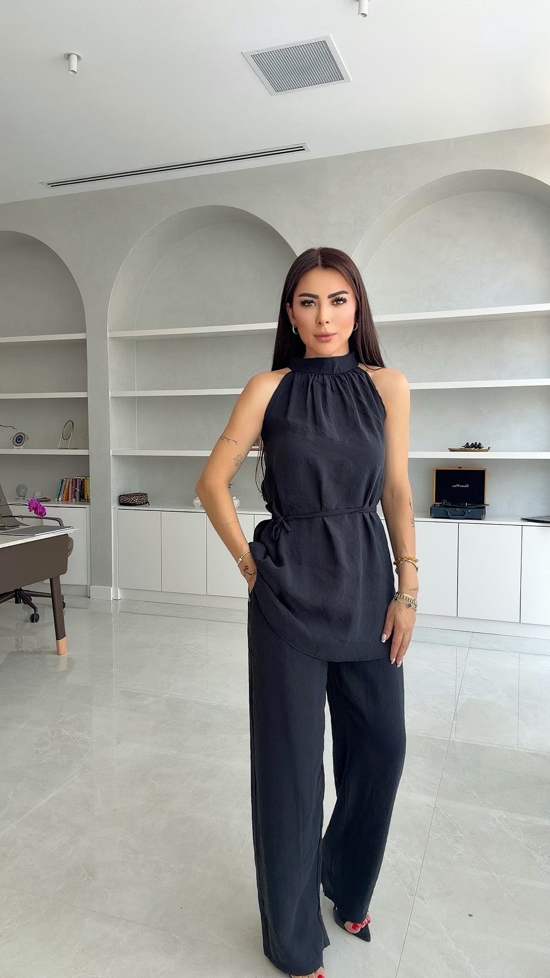 Dasta Kadın Bağlama Detaylı Siyah Takım