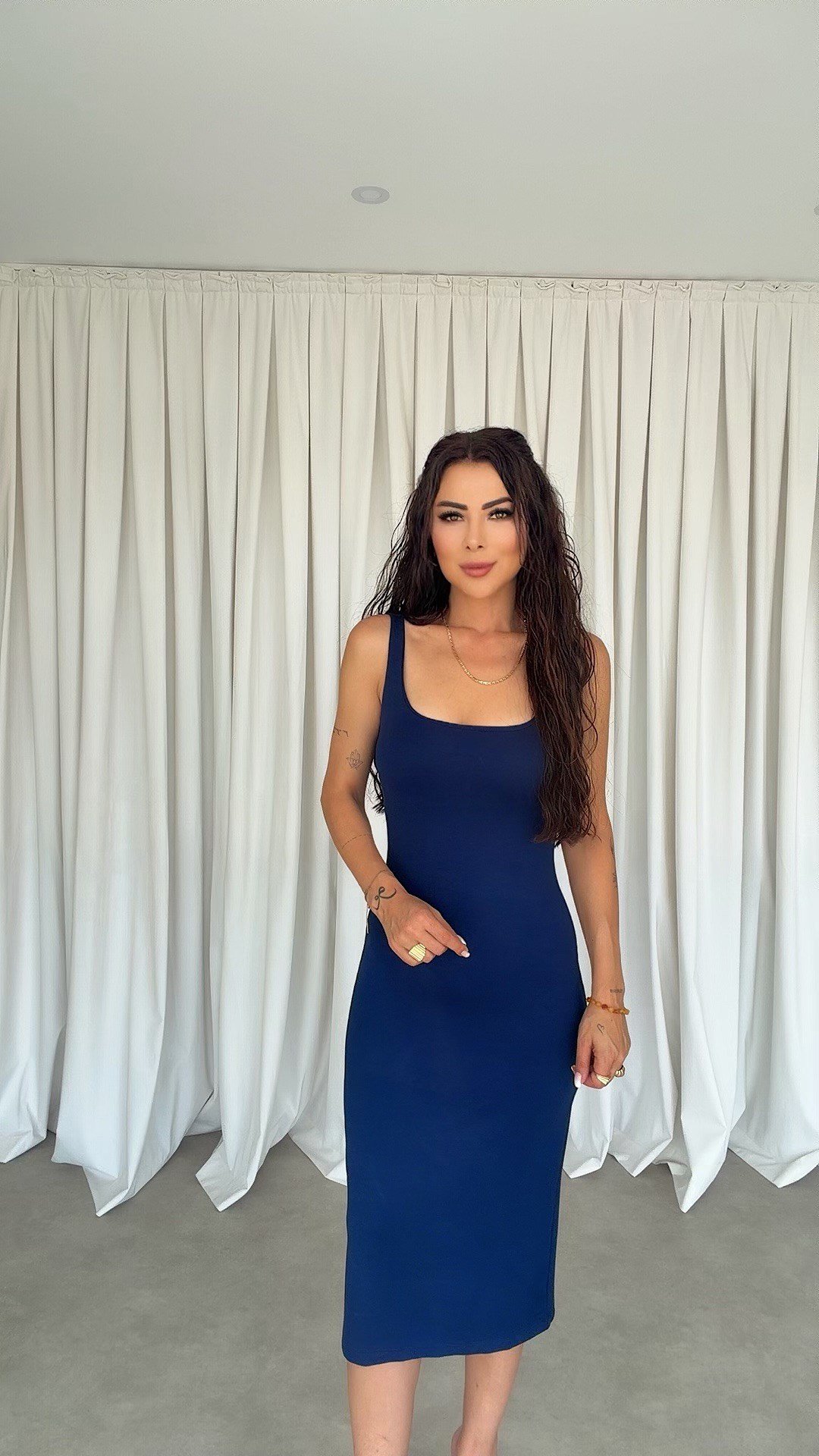 Diana Kadın Lacivert Kare Yaka Elbise