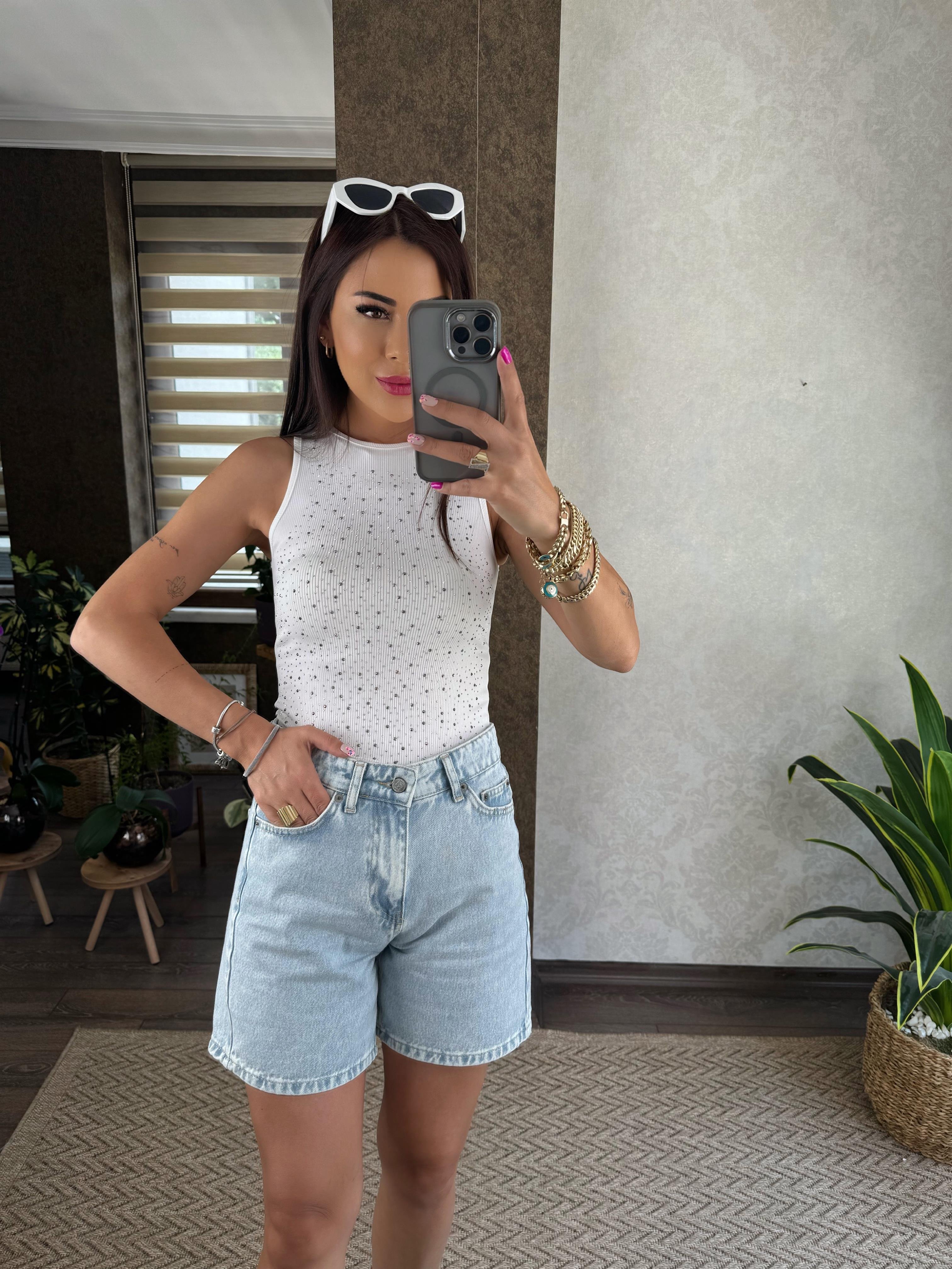 Donna Kadın Kar Yıkama Mom Jean Şort