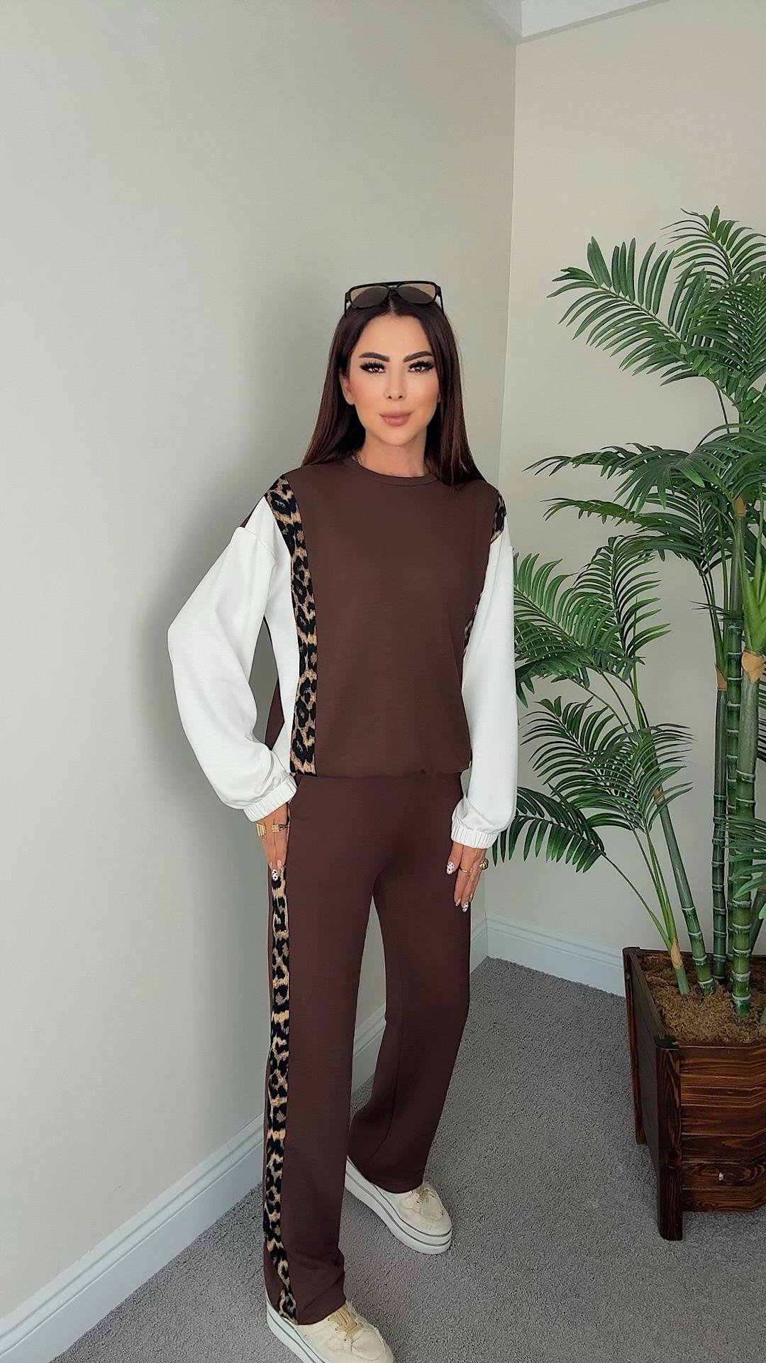 Edna Kadın Leopar Geçişli Acı Kahve Takım