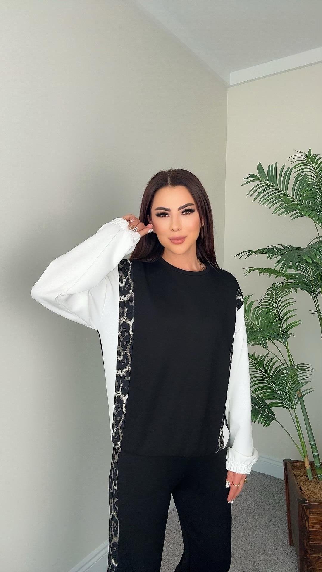Edna Kadın Leopar Geçişli  Siyah Takım