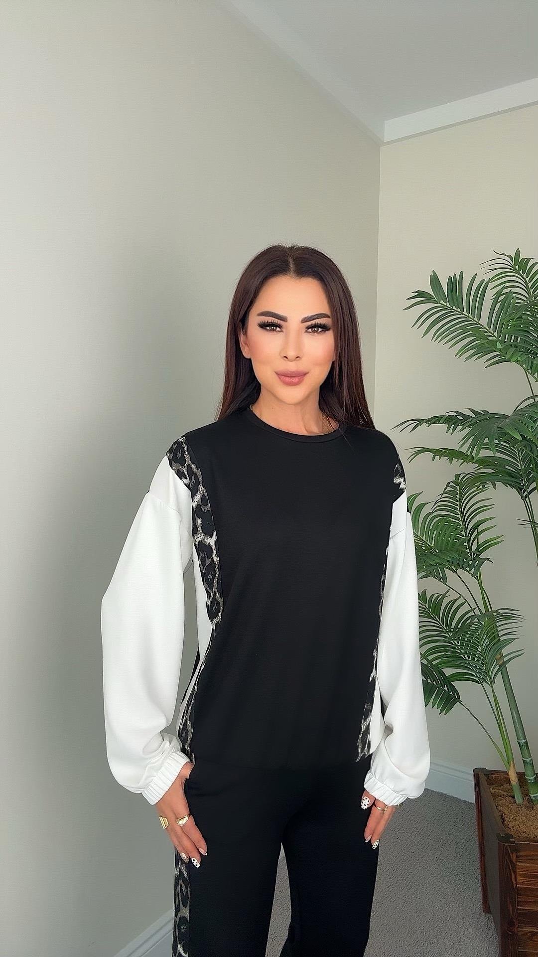 Edna Kadın Leopar Geçişli  Siyah Takım
