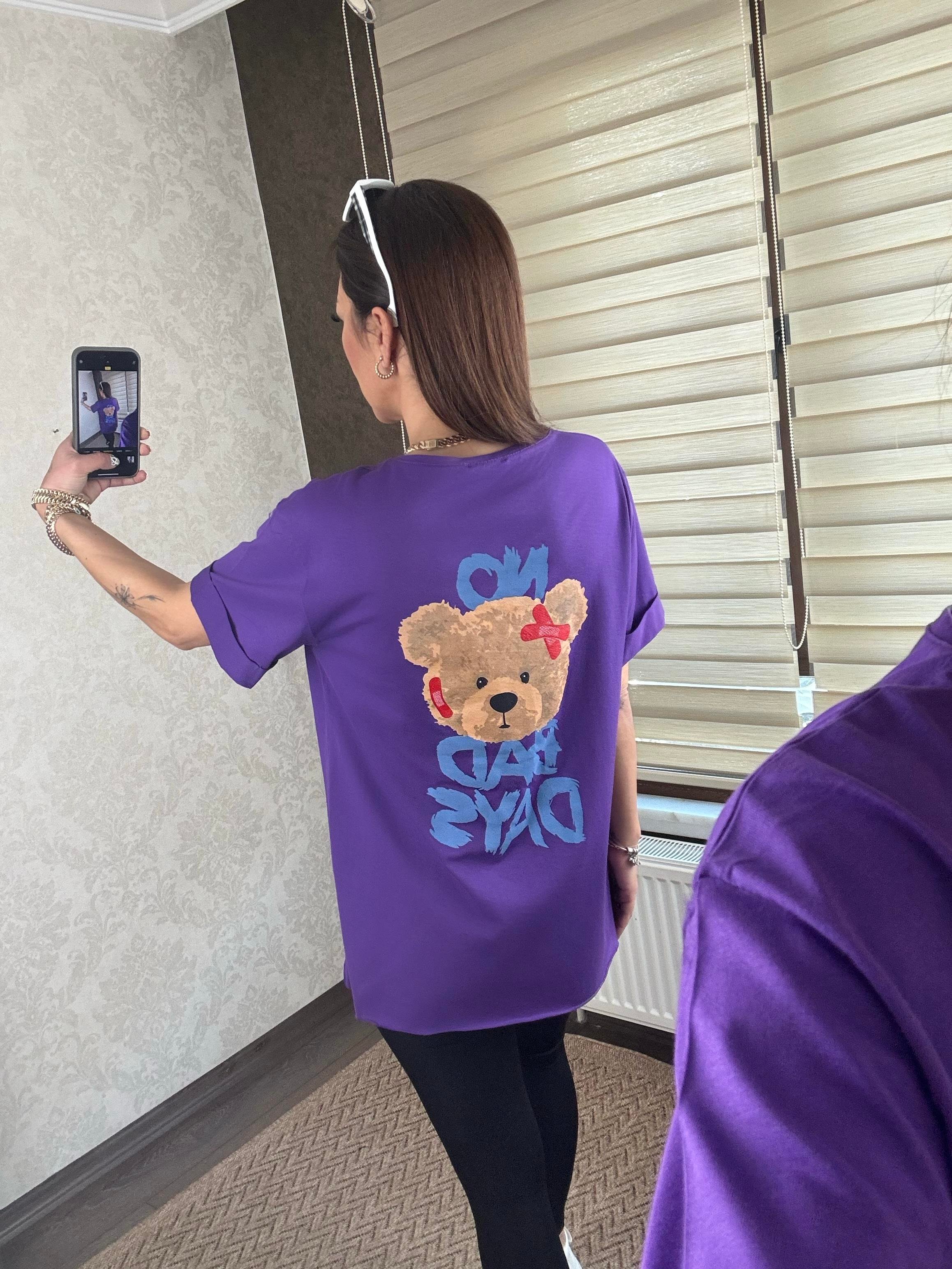 Eldon Kadın Ayıcık Baskılı Mor T-shirt