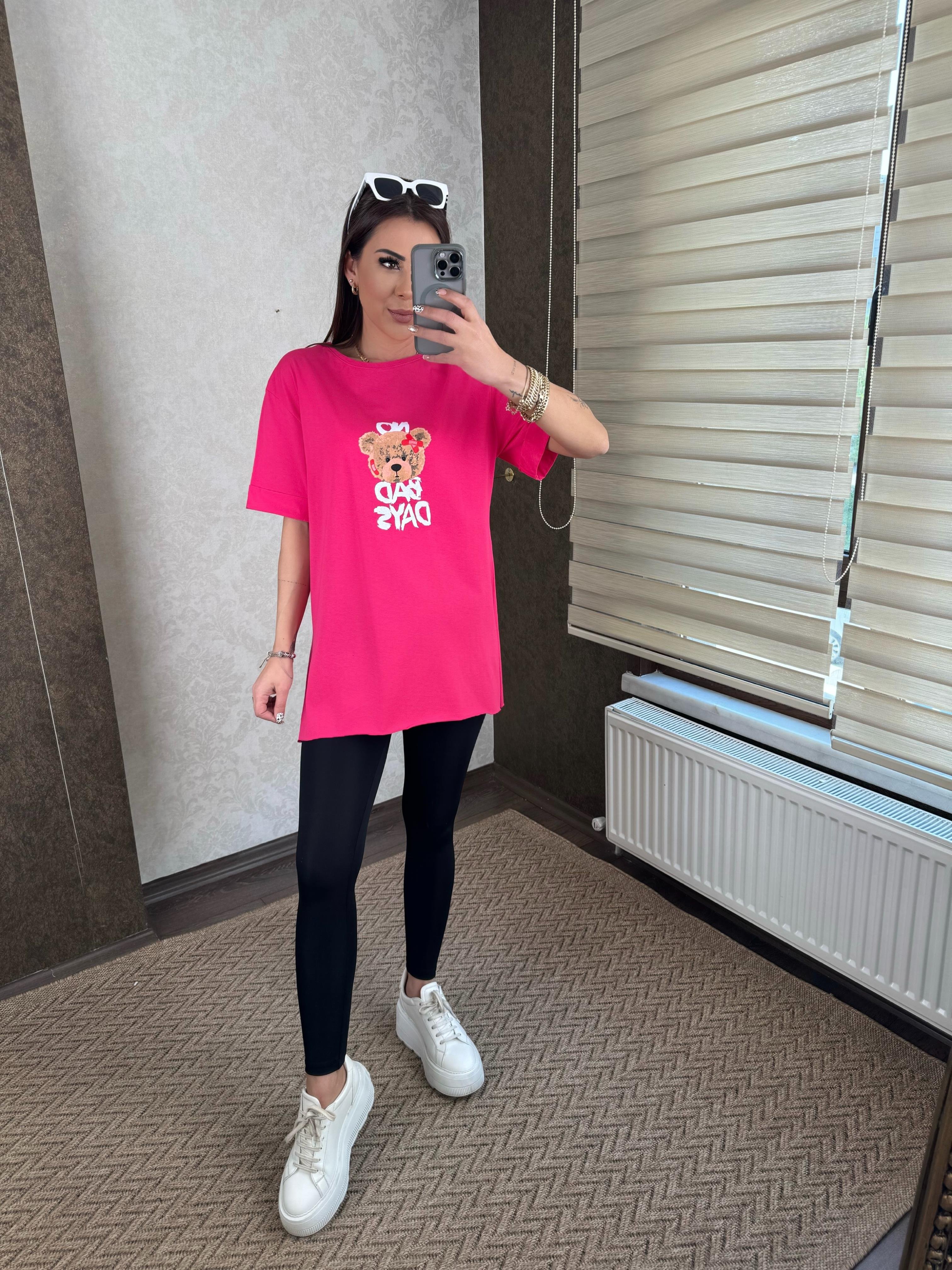 Eldon Kadın Ayıcık Baskılı Pembe T-shirt