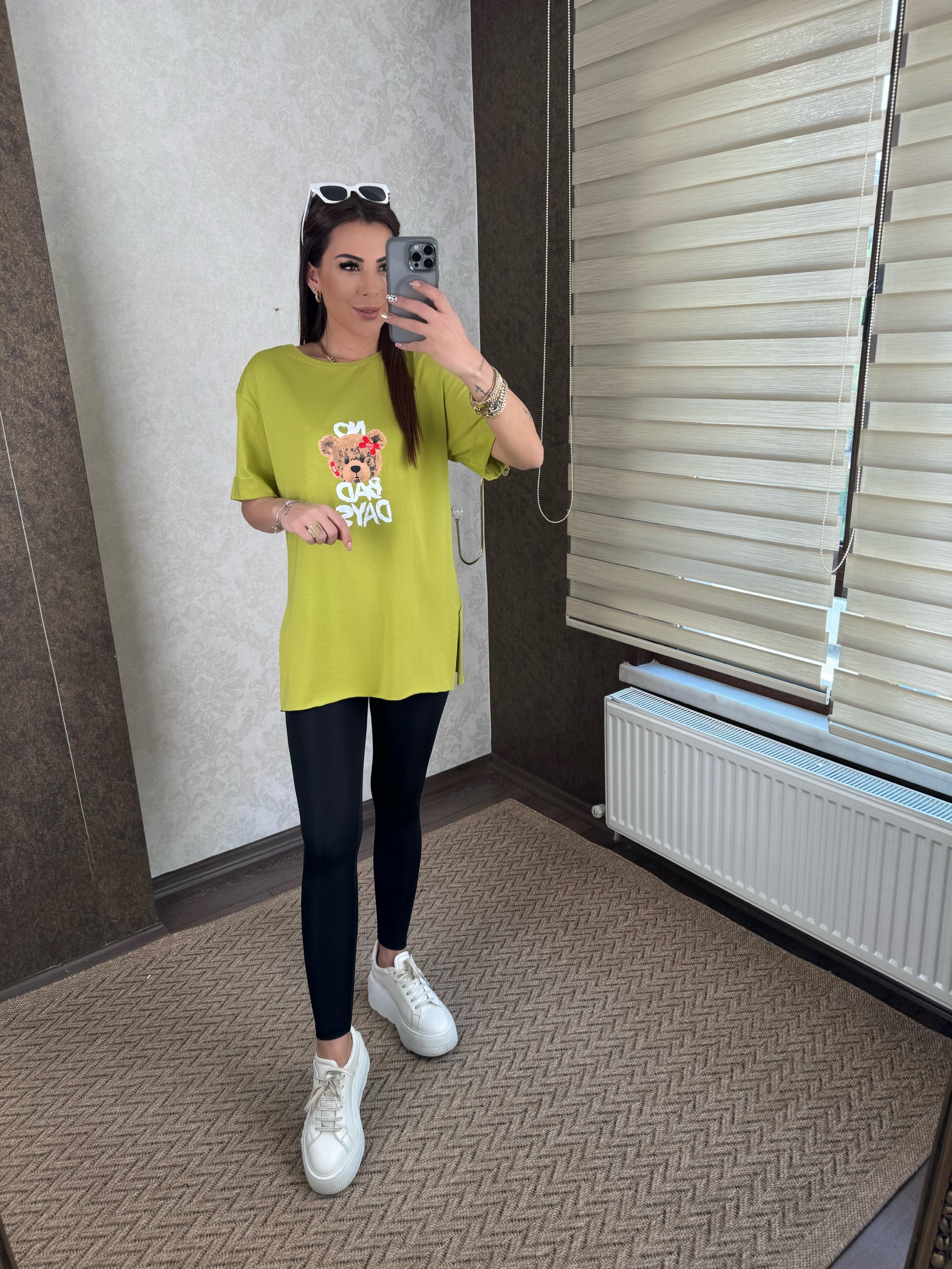 Eldon Kadın Ayıcık Baskılı Yeşil T-shirt