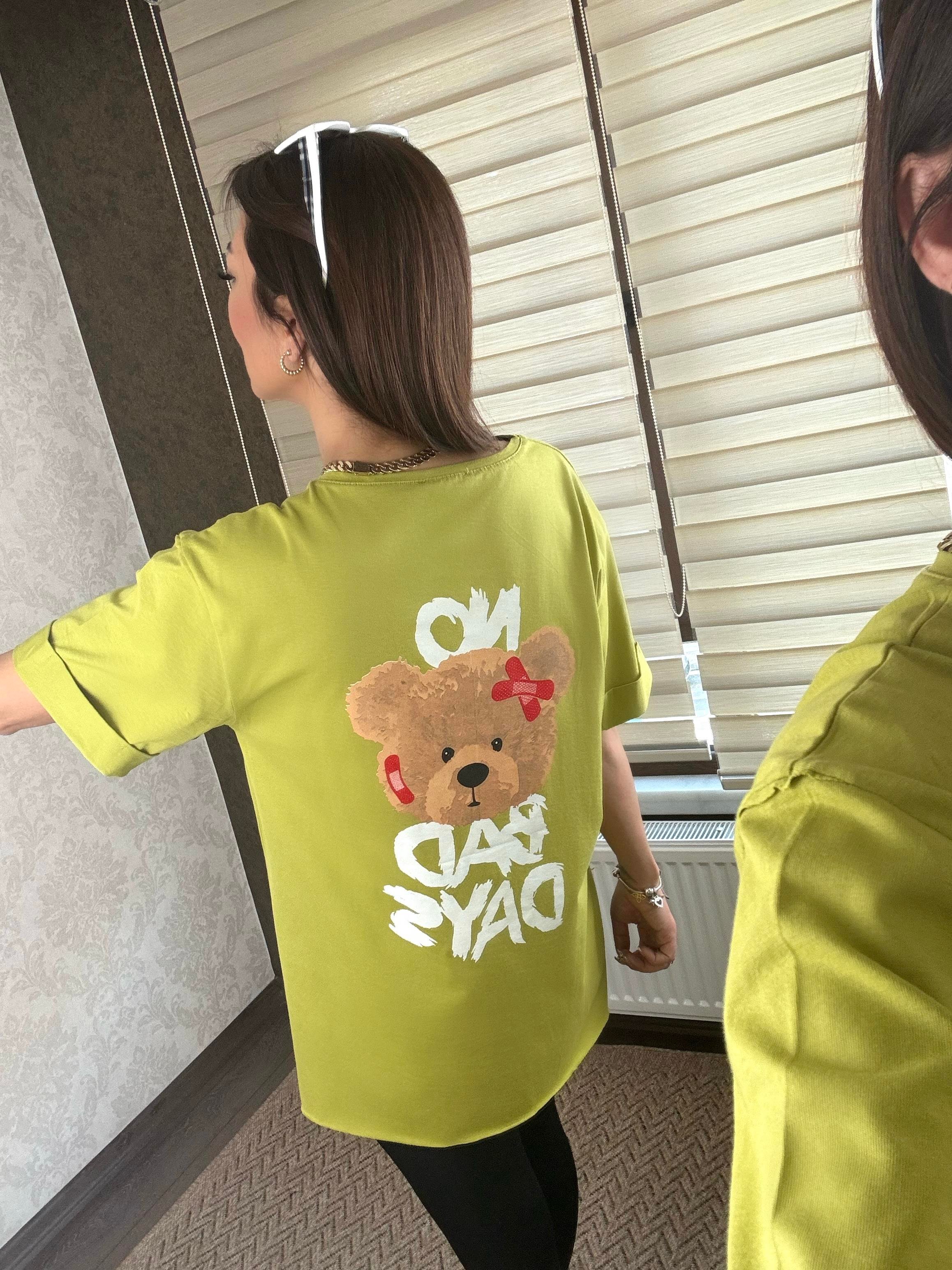 Eldon Kadın Ayıcık Baskılı Yeşil T-shirt
