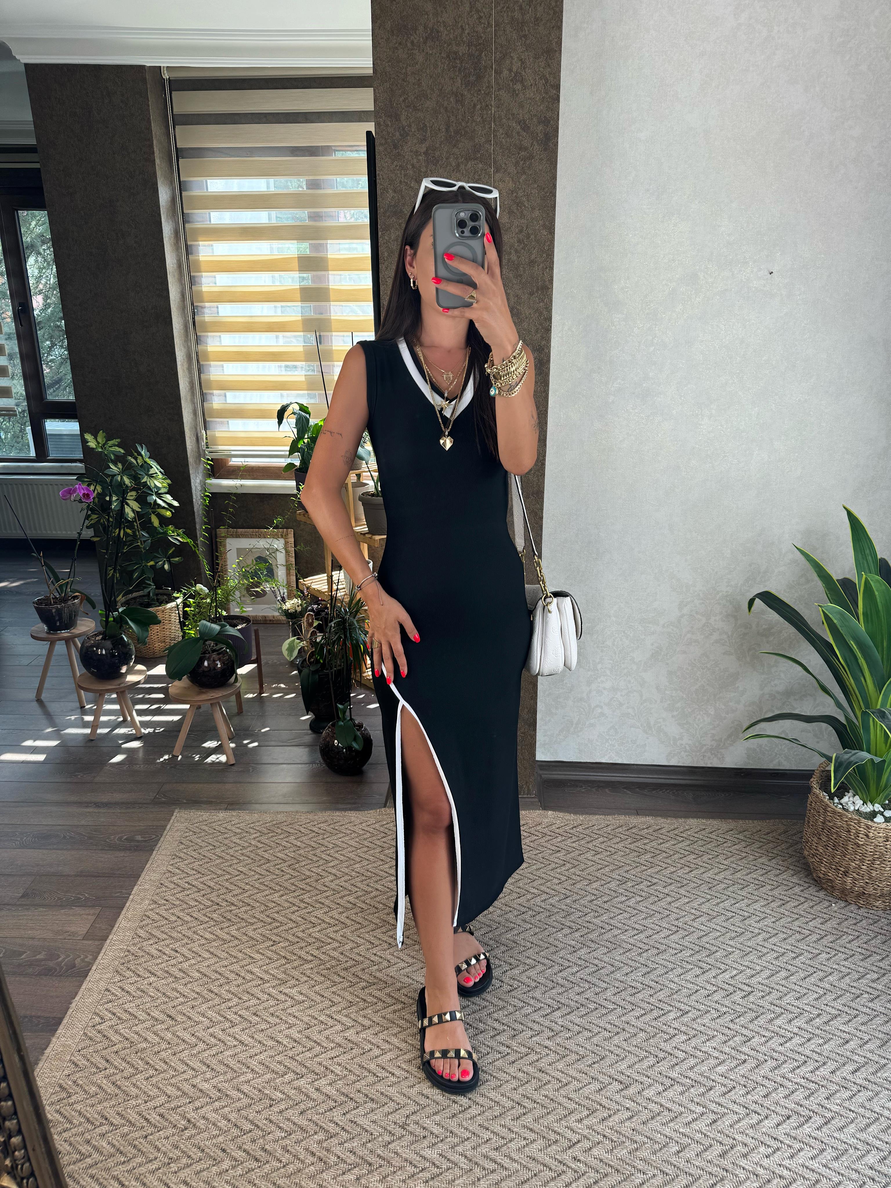 Emily Kadın Rivana Geçişli Yırtmaç Detaylı Elbise