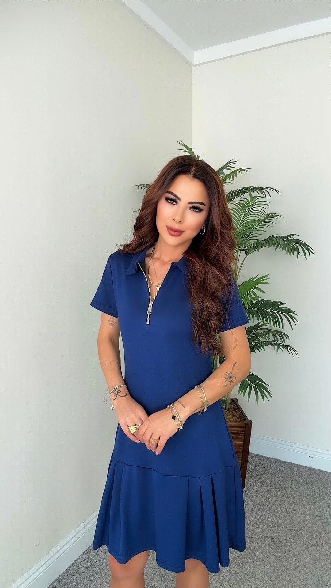 Erba Kadın  Fermuar Detaylı Mavi Elbise