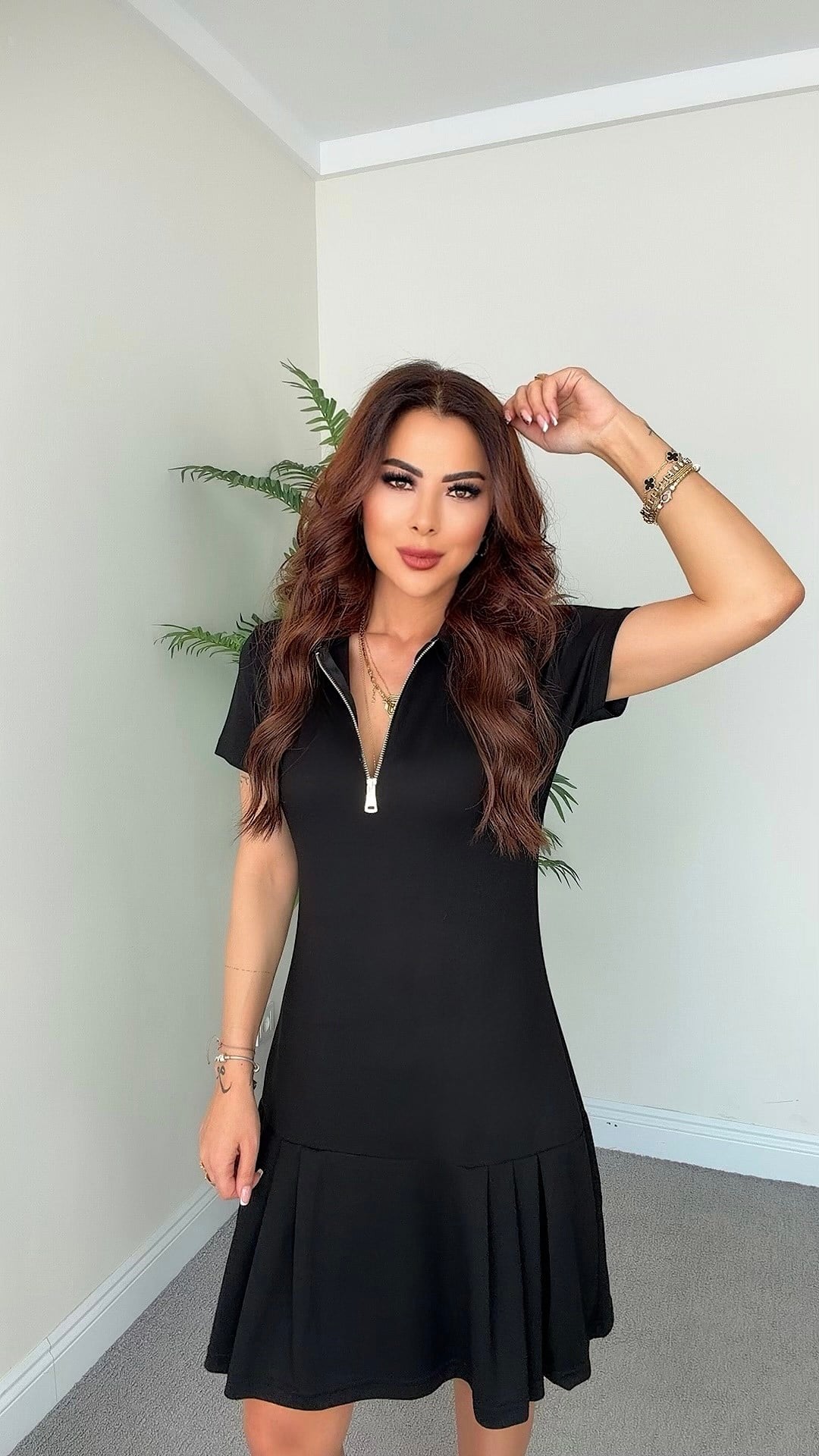 Erba Kadın Fermuar Detaylı Siyah Elbise