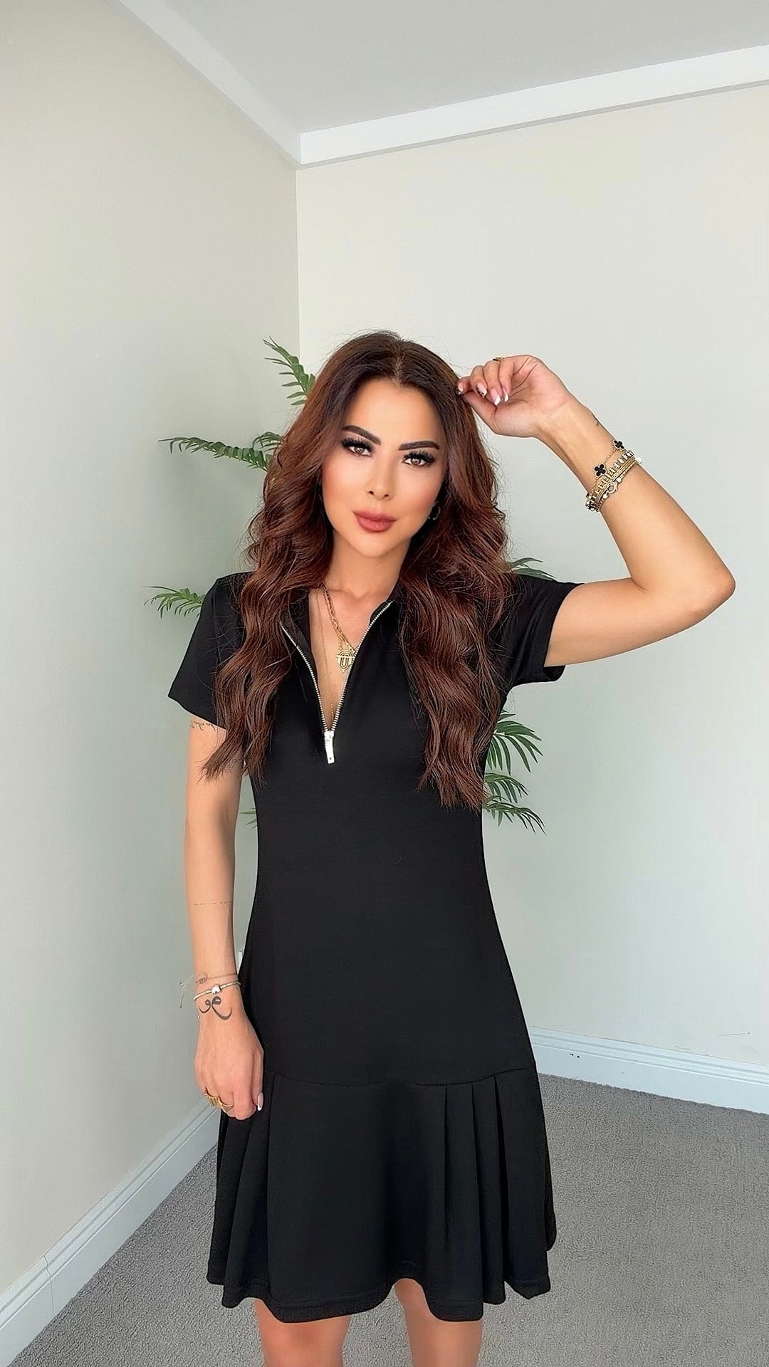 Erba Kadın Fermuar Detaylı Siyah Elbise
