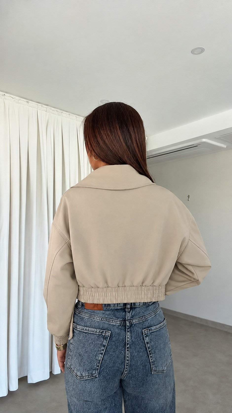 Eyllü Şal Yakalı Kadın Crop Ceket
