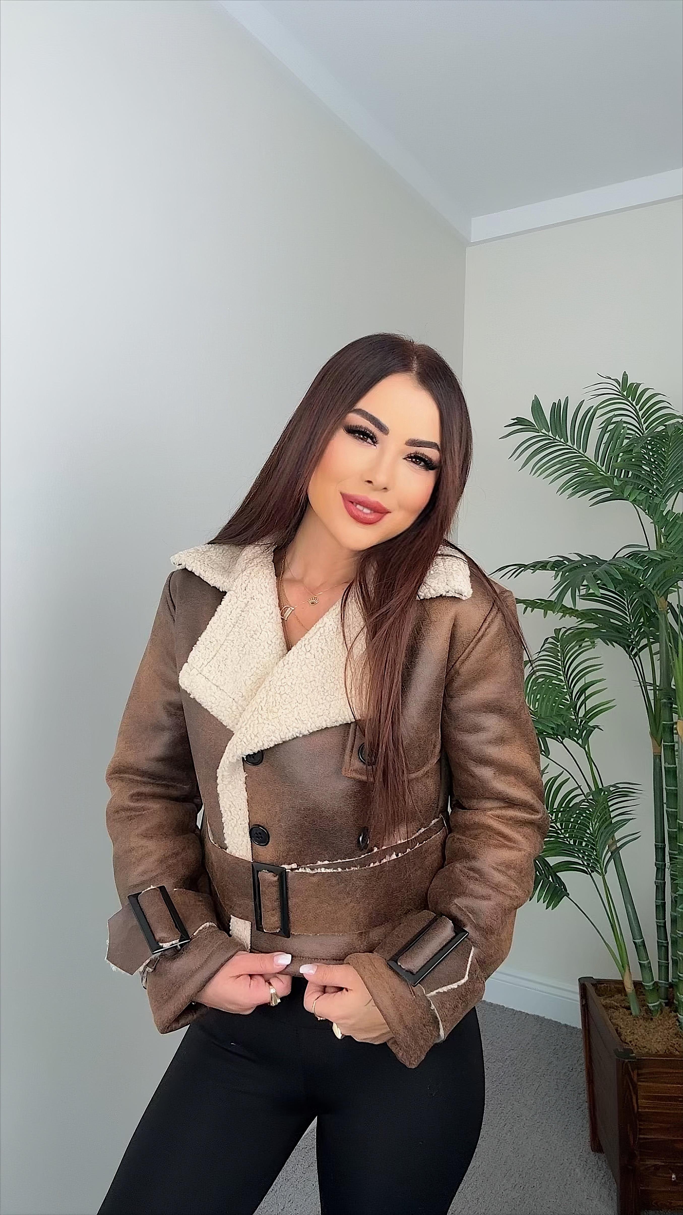 Fabia Kadın Yaka Detay Kahverengi Ceket Mont