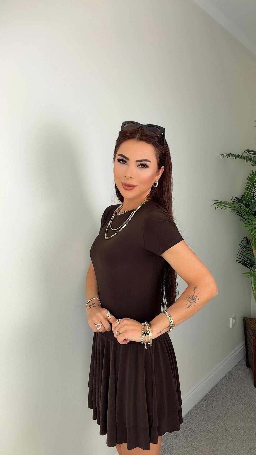 Fiole Kadın Etek Fırfırlı Acı Kahve Elbise