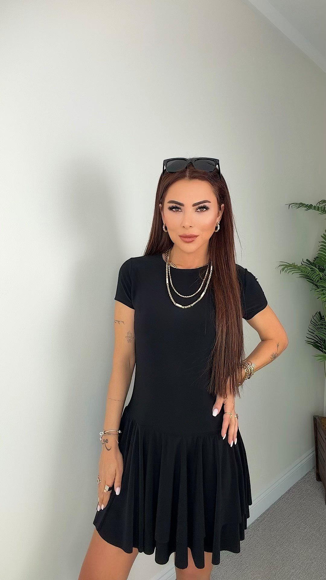 Fiole Kadın Etek Fırfırlı Siyah Elbise