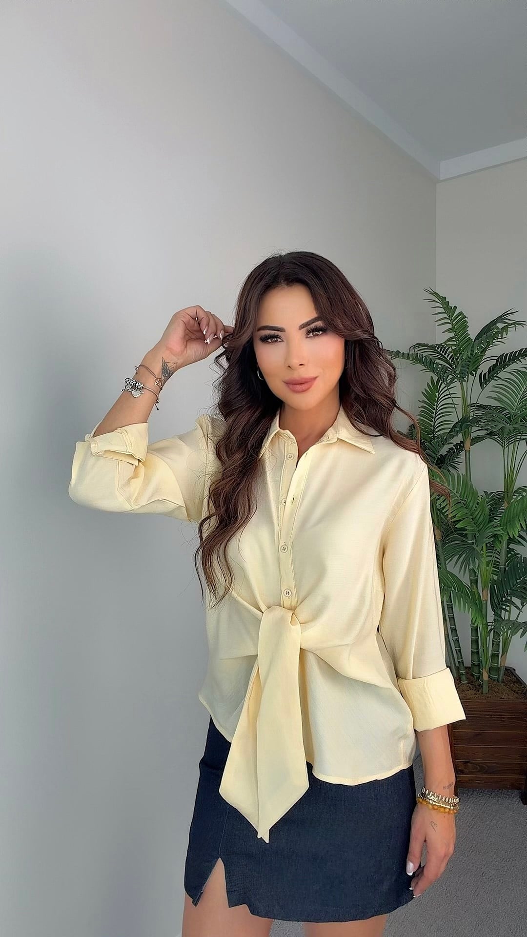 Floe Kadın Bağlama Detaylı Sarı Gömlek