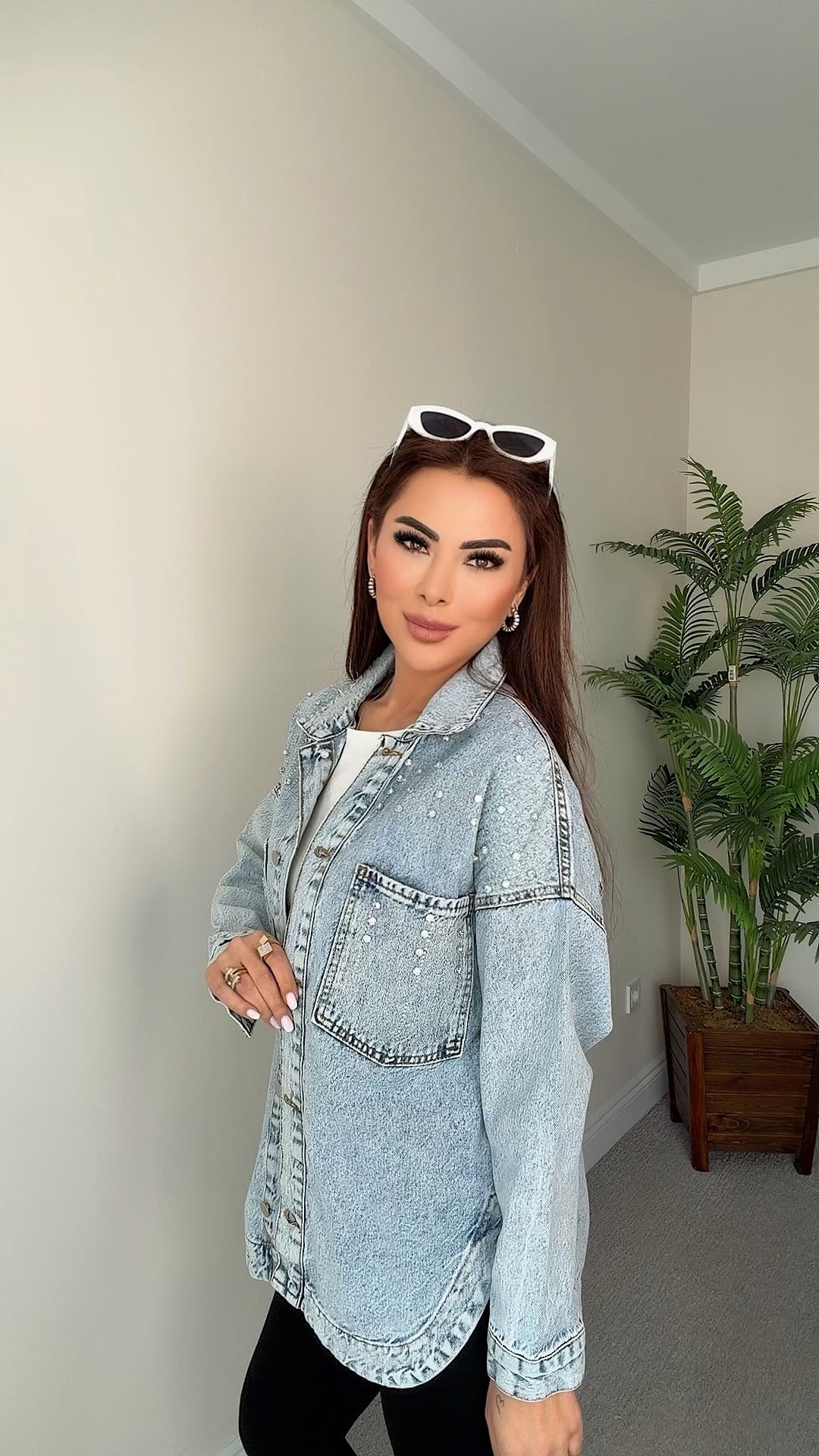 Fra Kadın Taşlı Oversize Jean Ceket