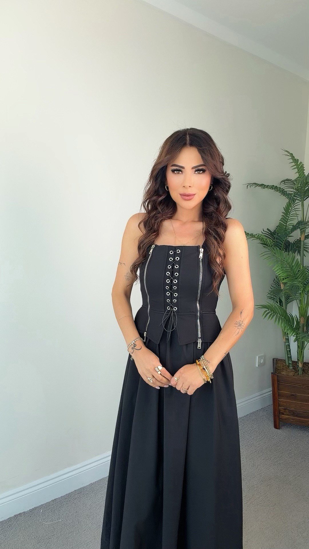 Hanu Kadın Korse Detaylı Tasarım Siyah Elbise