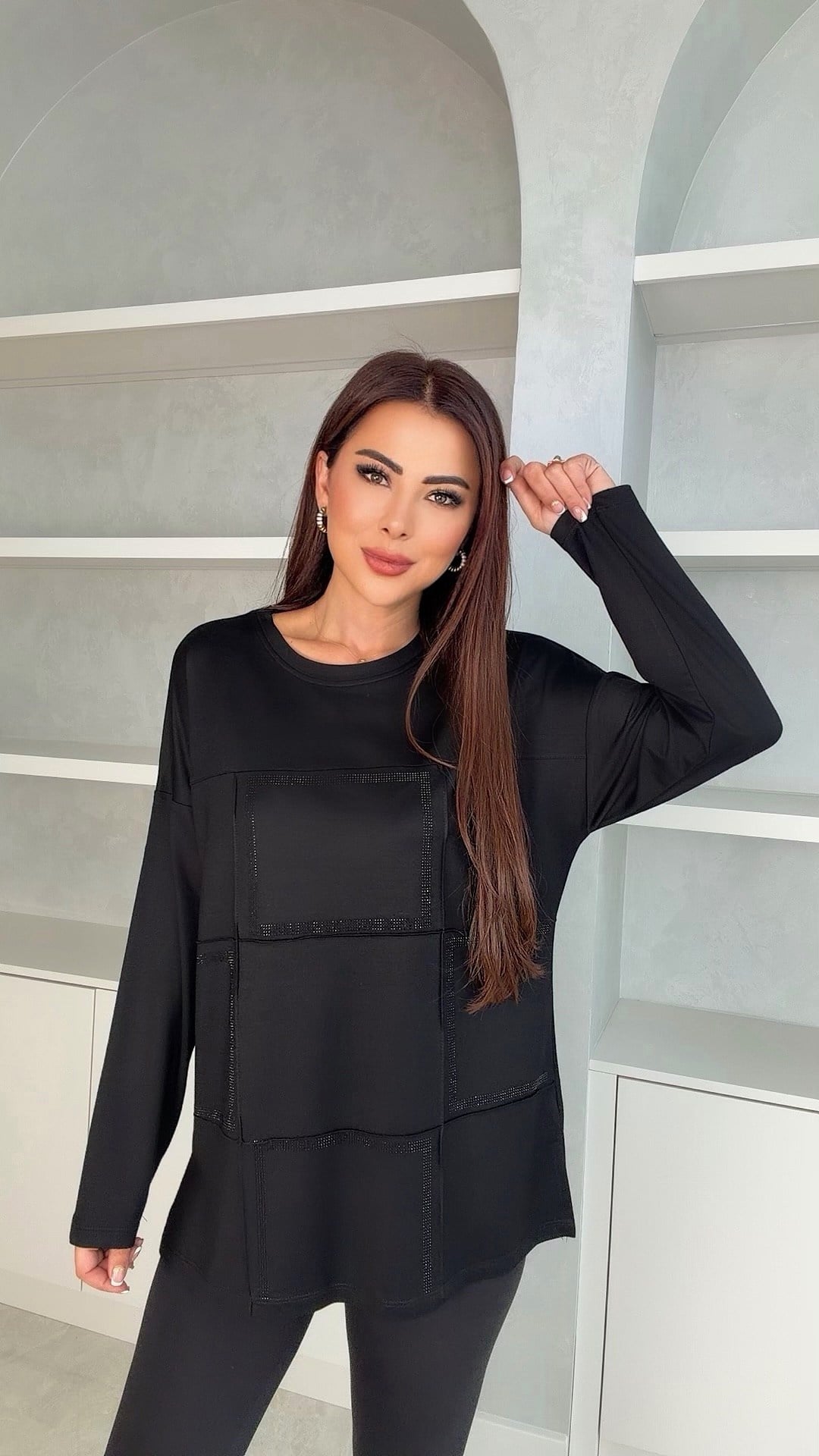 İgoles Önü Geometrik Taş Detaylı Kadın Bluz
