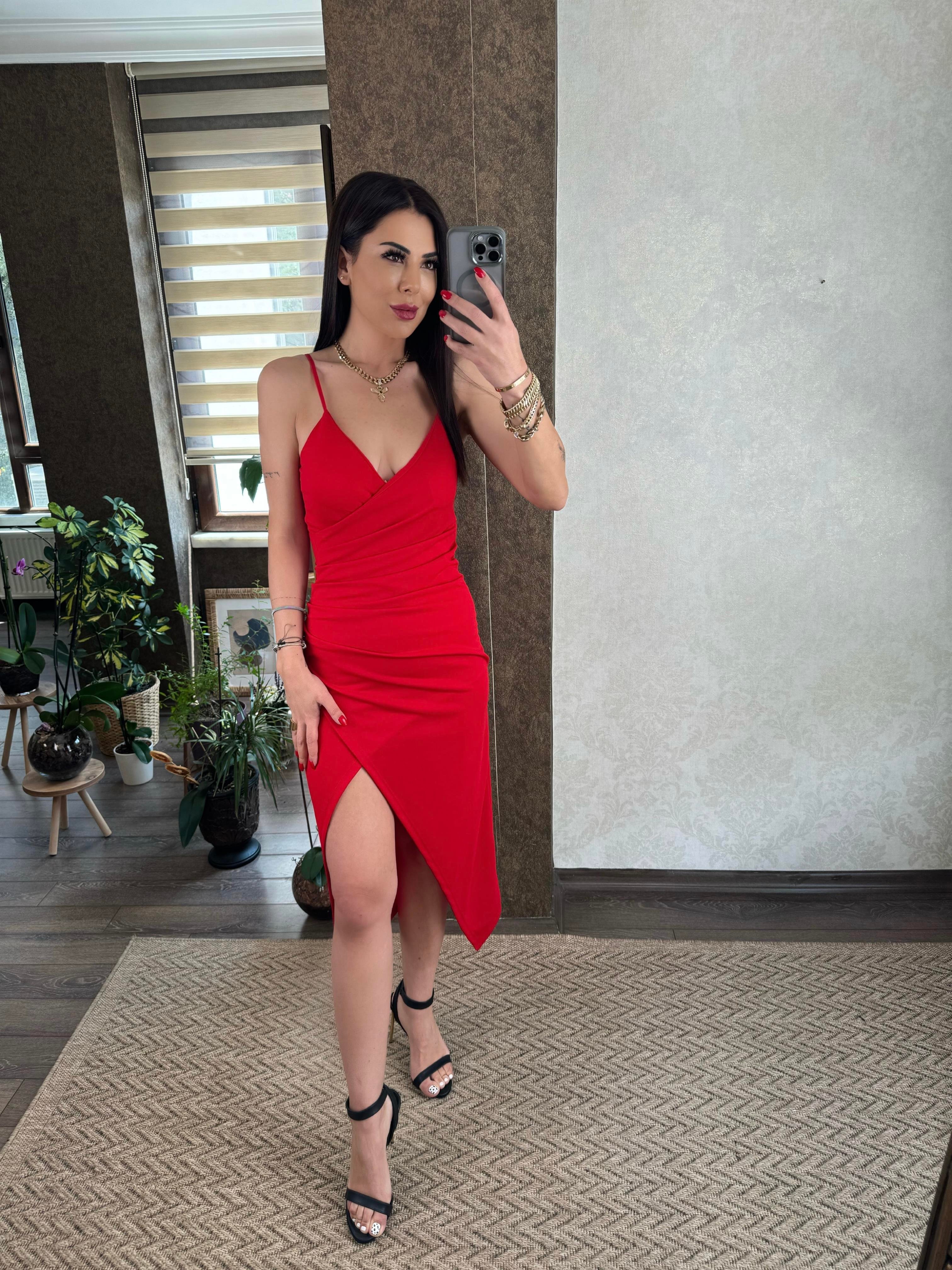 Isabelle Kadın Askılı Kırmızı Elbise