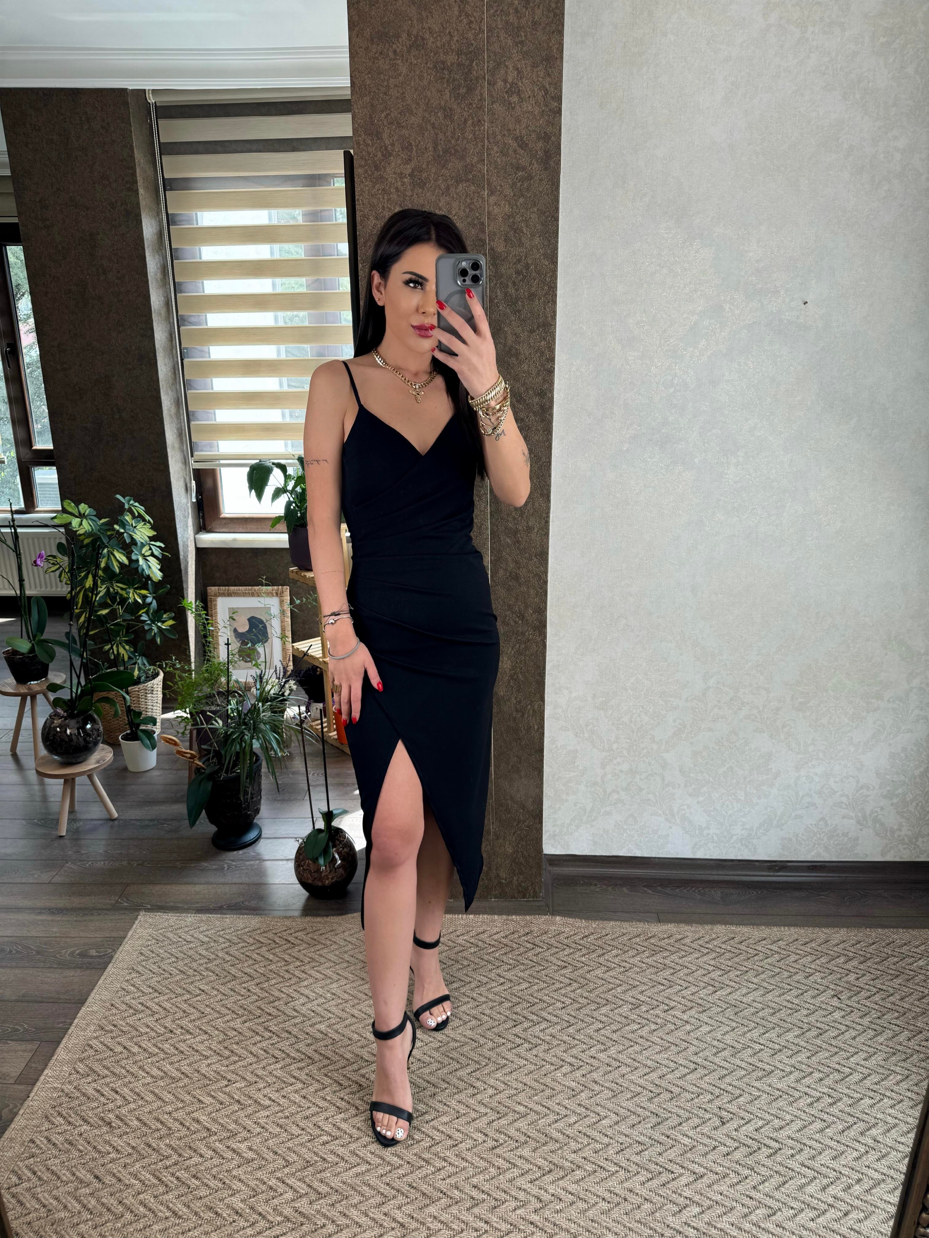 Isabelle Kadın Askılı Siyah Elbise