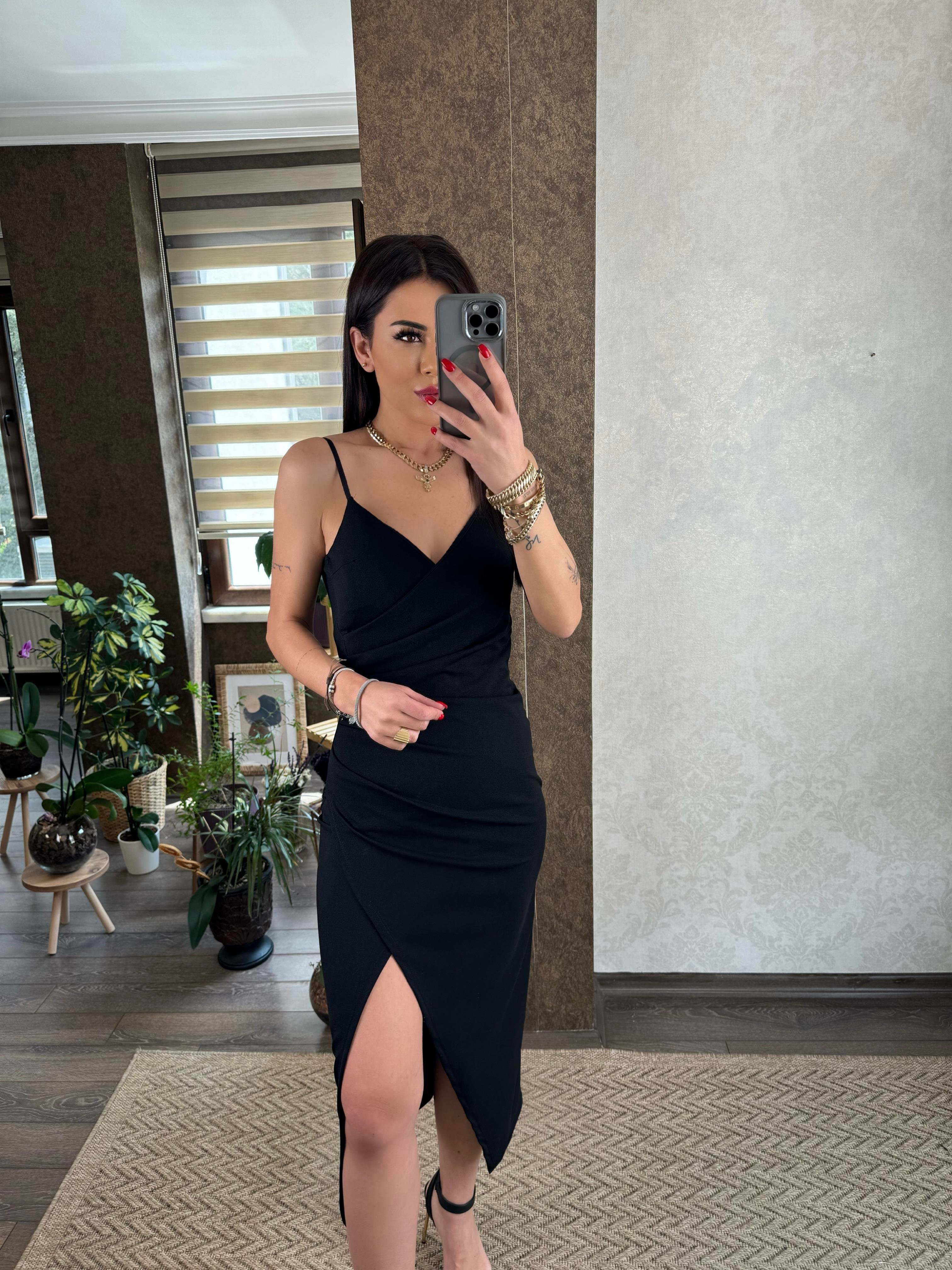 Isabelle Kadın Askılı Siyah Elbise