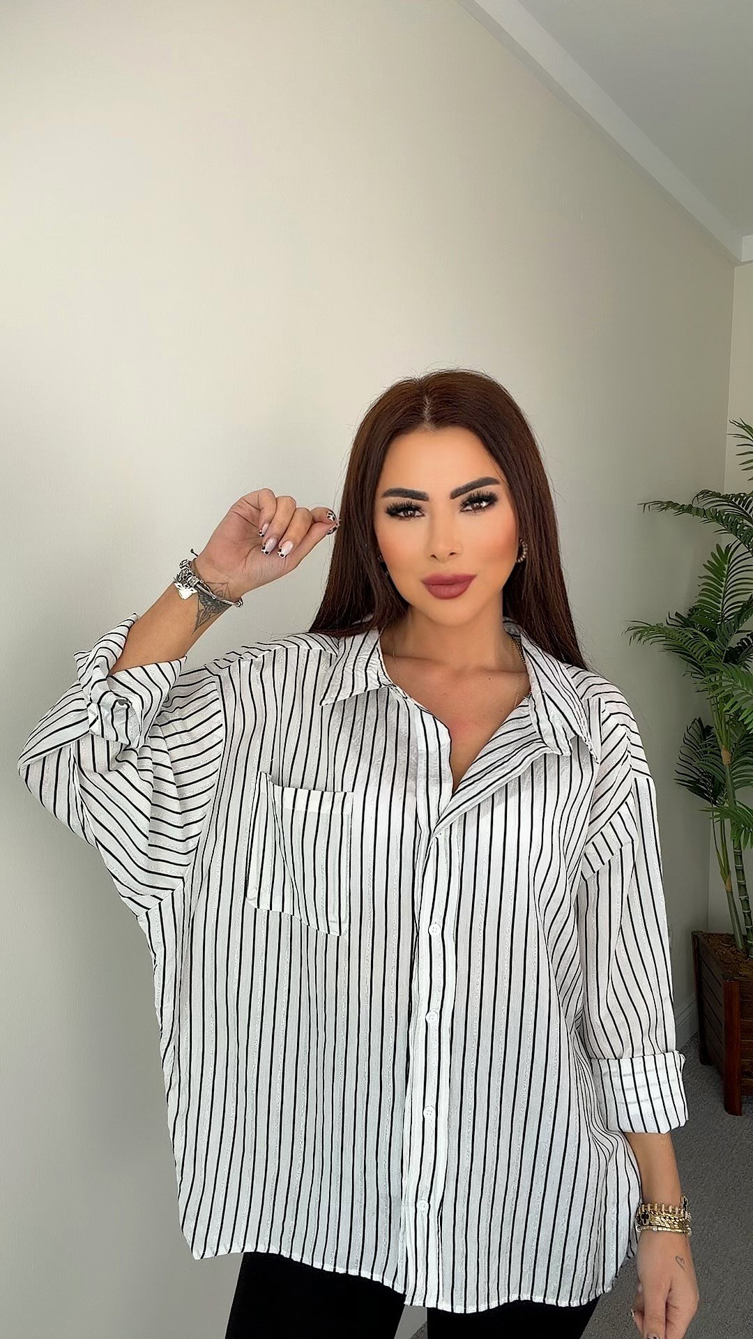 Jaidyn Kadın Sim Geçişli Beyaz Oversize Gömlek