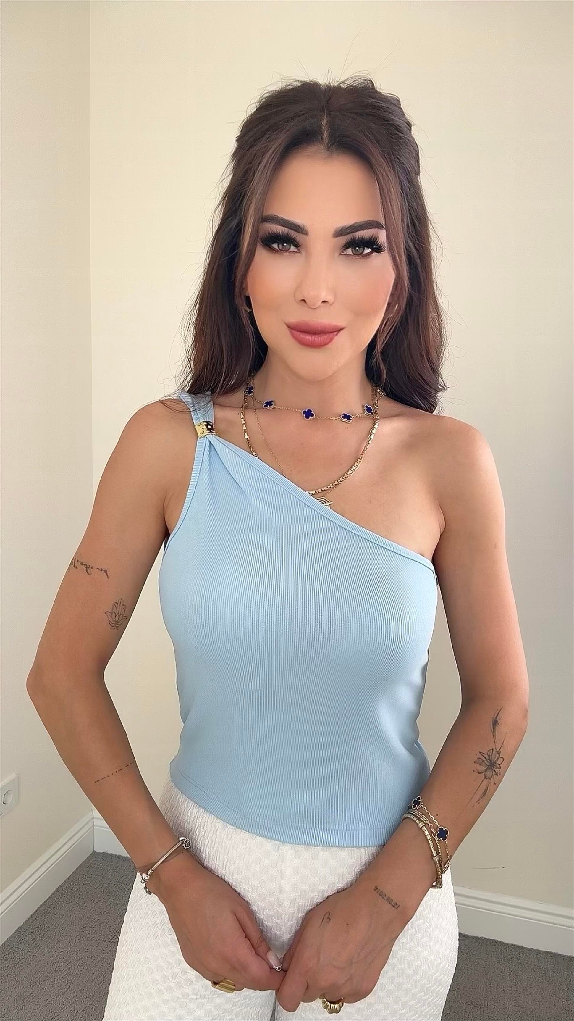 Jenny Kadın Tek Omuz Detaylı Mavi Bluz