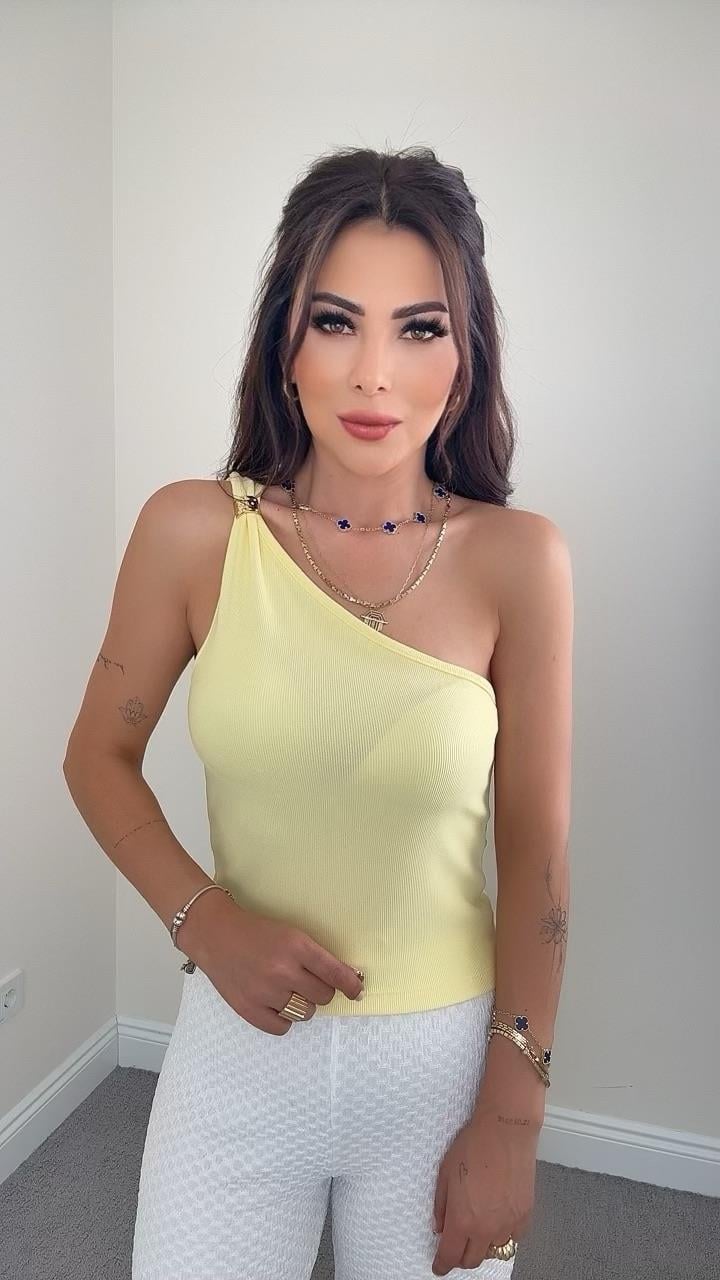 Jenny Kadın Tek Omuz Detaylı Sarı  Bluz