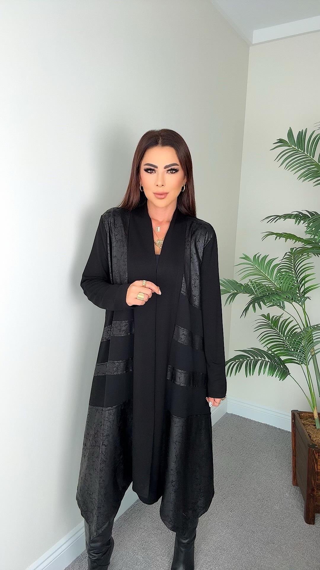 Julia Kadın Deri Detaylı Tasarım Siyah Ceket Hırka