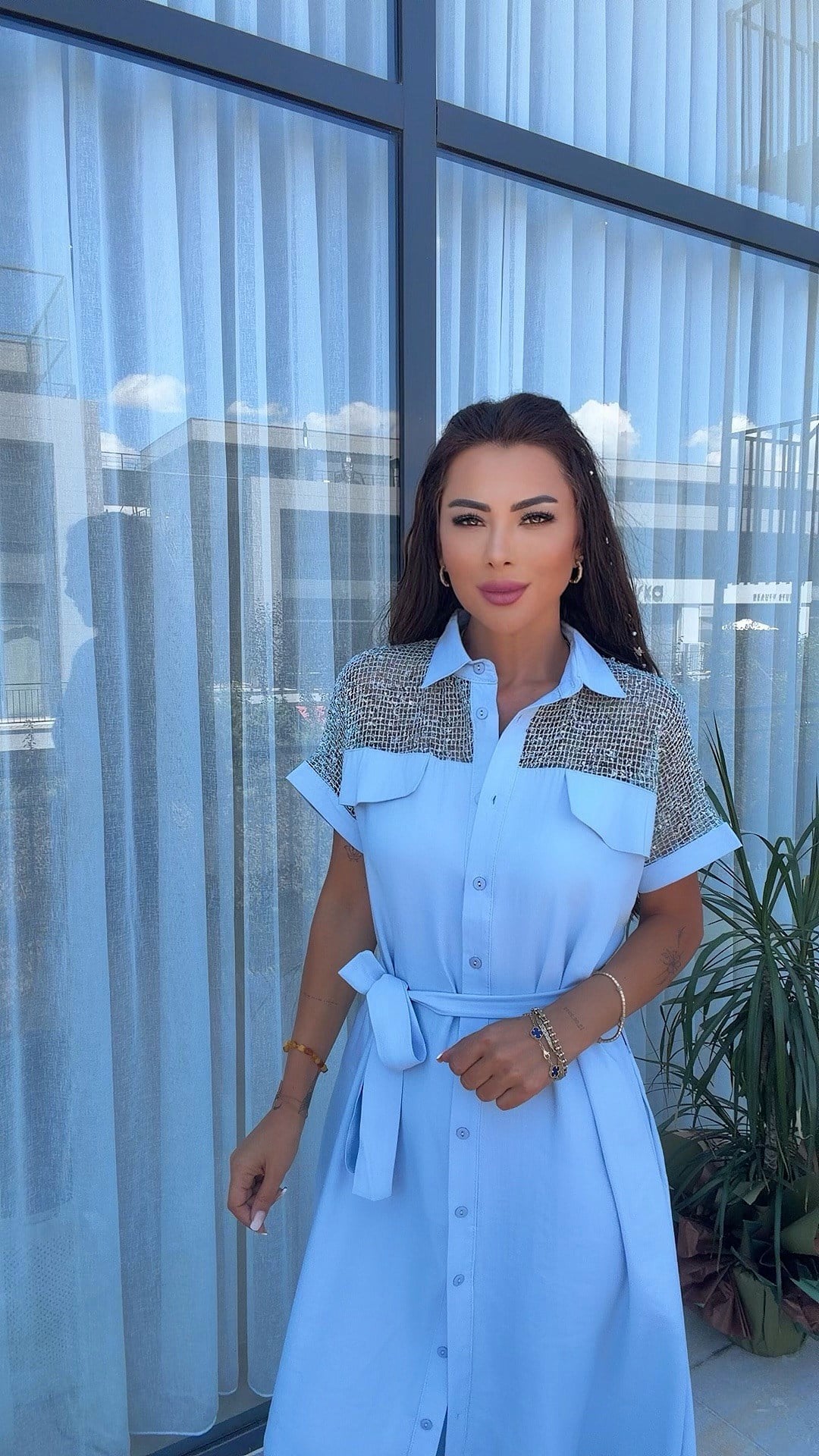 Kiti Kadın Omuz ve Sırt İşleme Detaylı Bebek Mavi Elbise