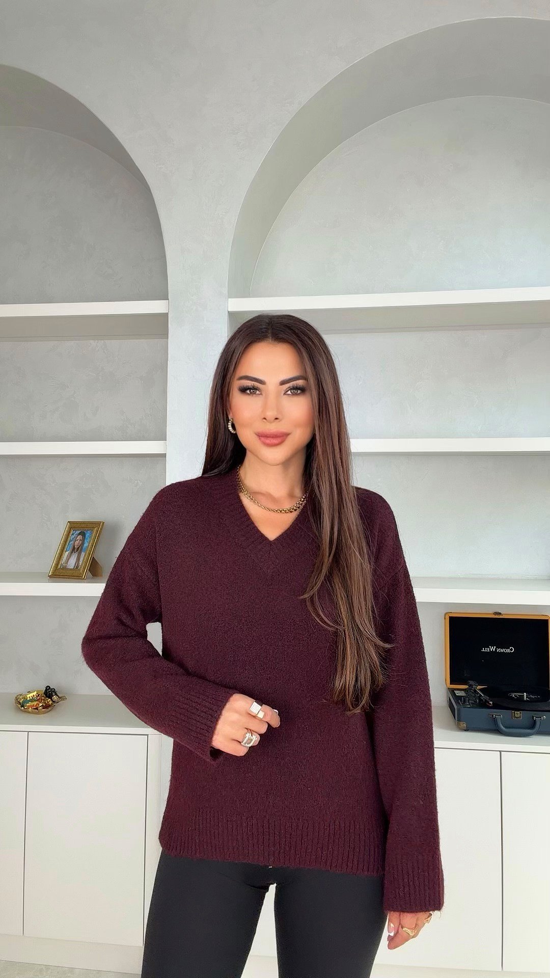 Koten V Yaka Yumuşak Triko Basic Kadın Bordo Kazak