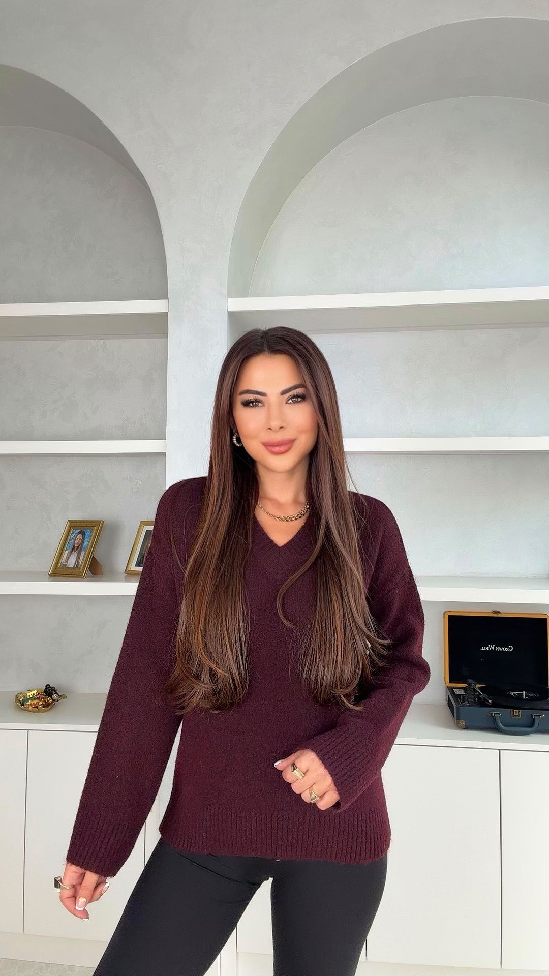Koten V Yaka Yumuşak Triko Basic Kadın Bordo Kazak