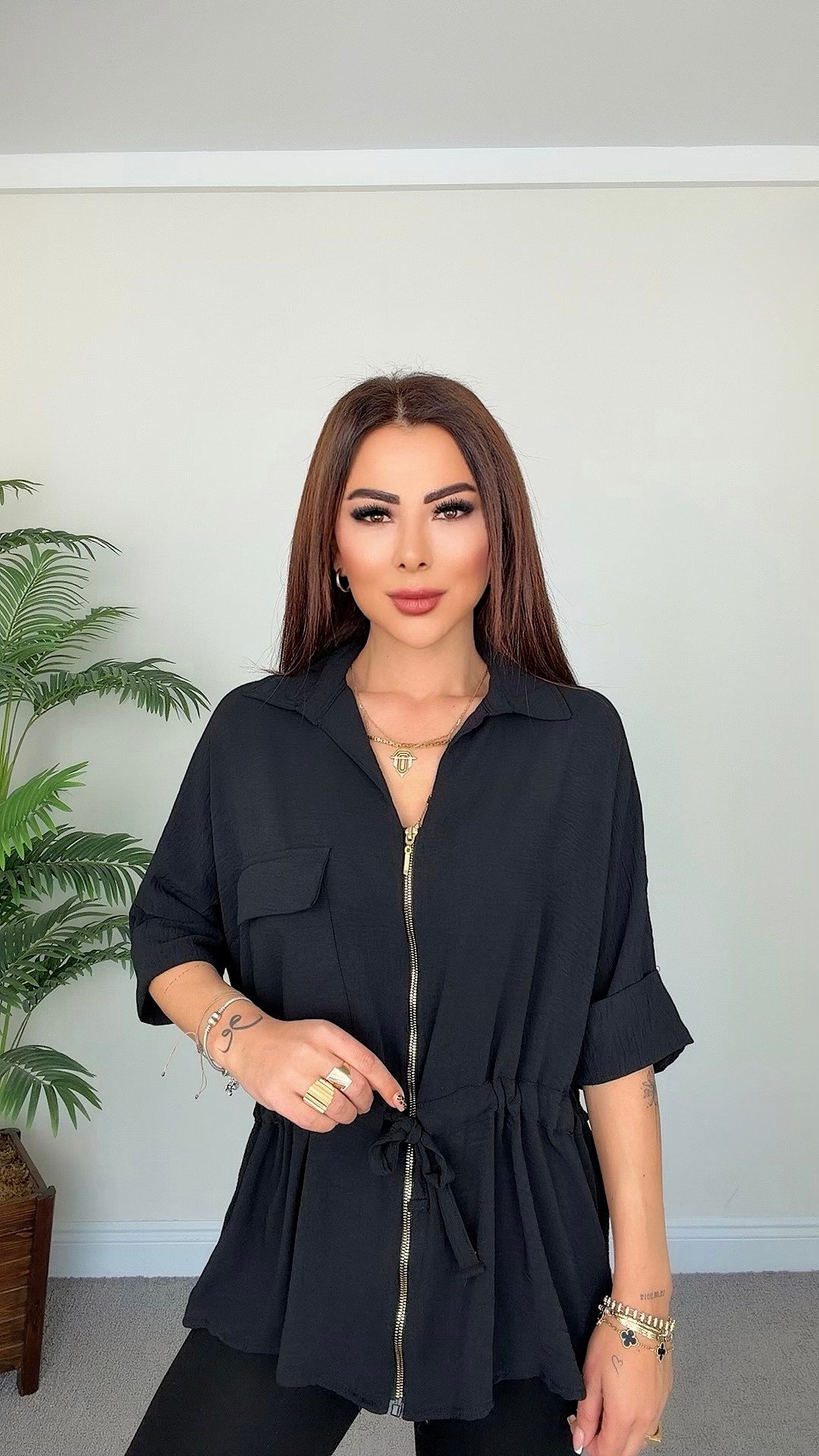 Kuvars Kadın Cep Detaylı Siyah Ceket Bluz