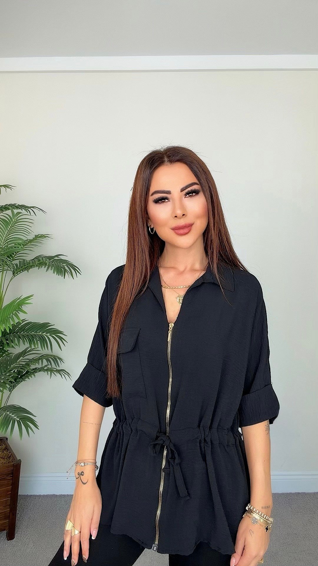 Kuvars Kadın Cep Detaylı Siyah Ceket Bluz