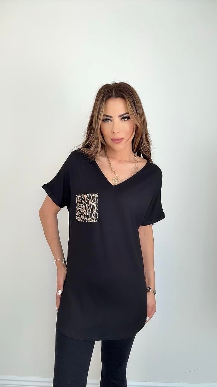 Leore Kadın Sırt Deri Detaylı Siyah Bluz