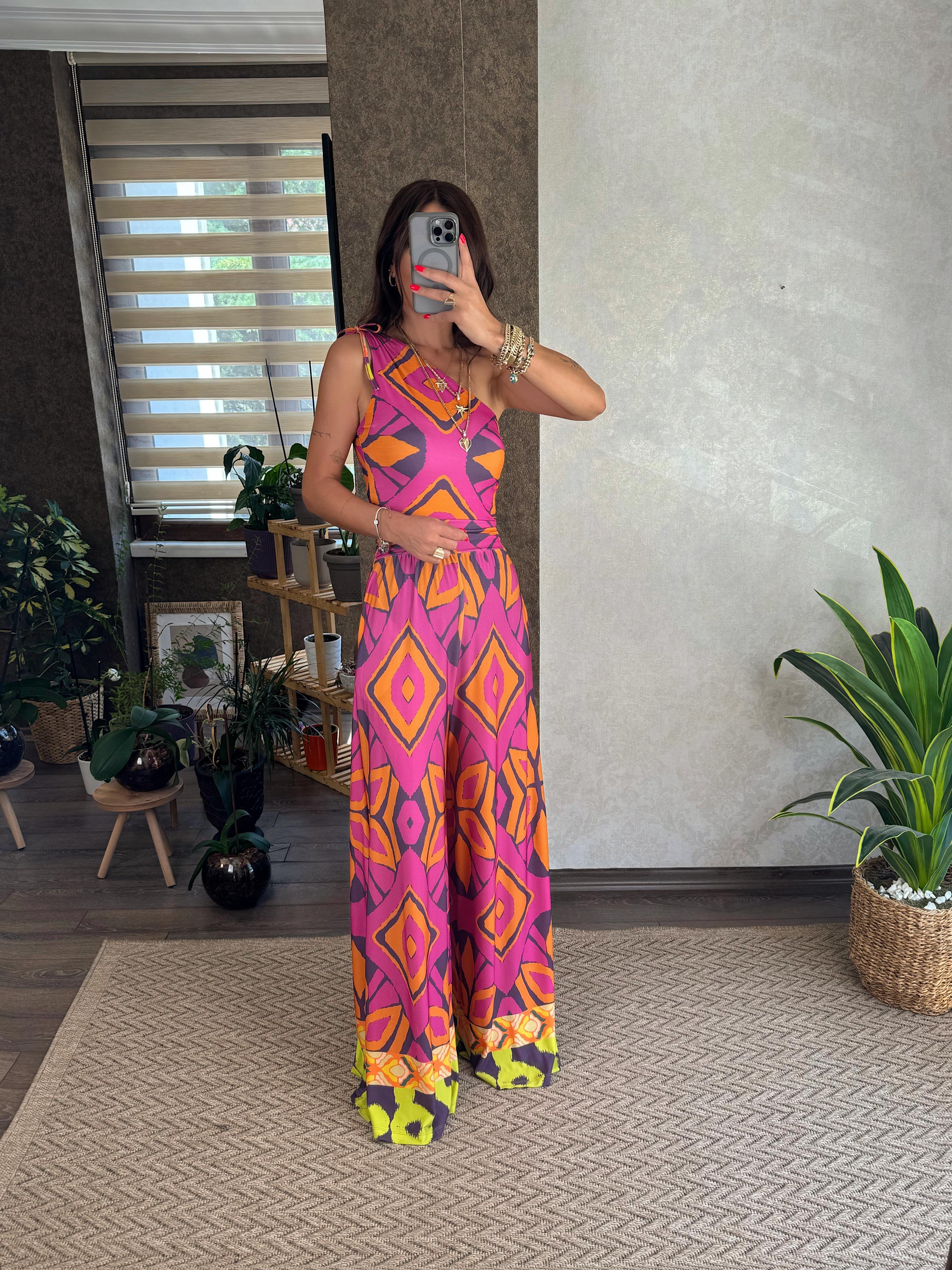 Lori Kadın Tek Omuz Detaylı Çok Renkli Tulum