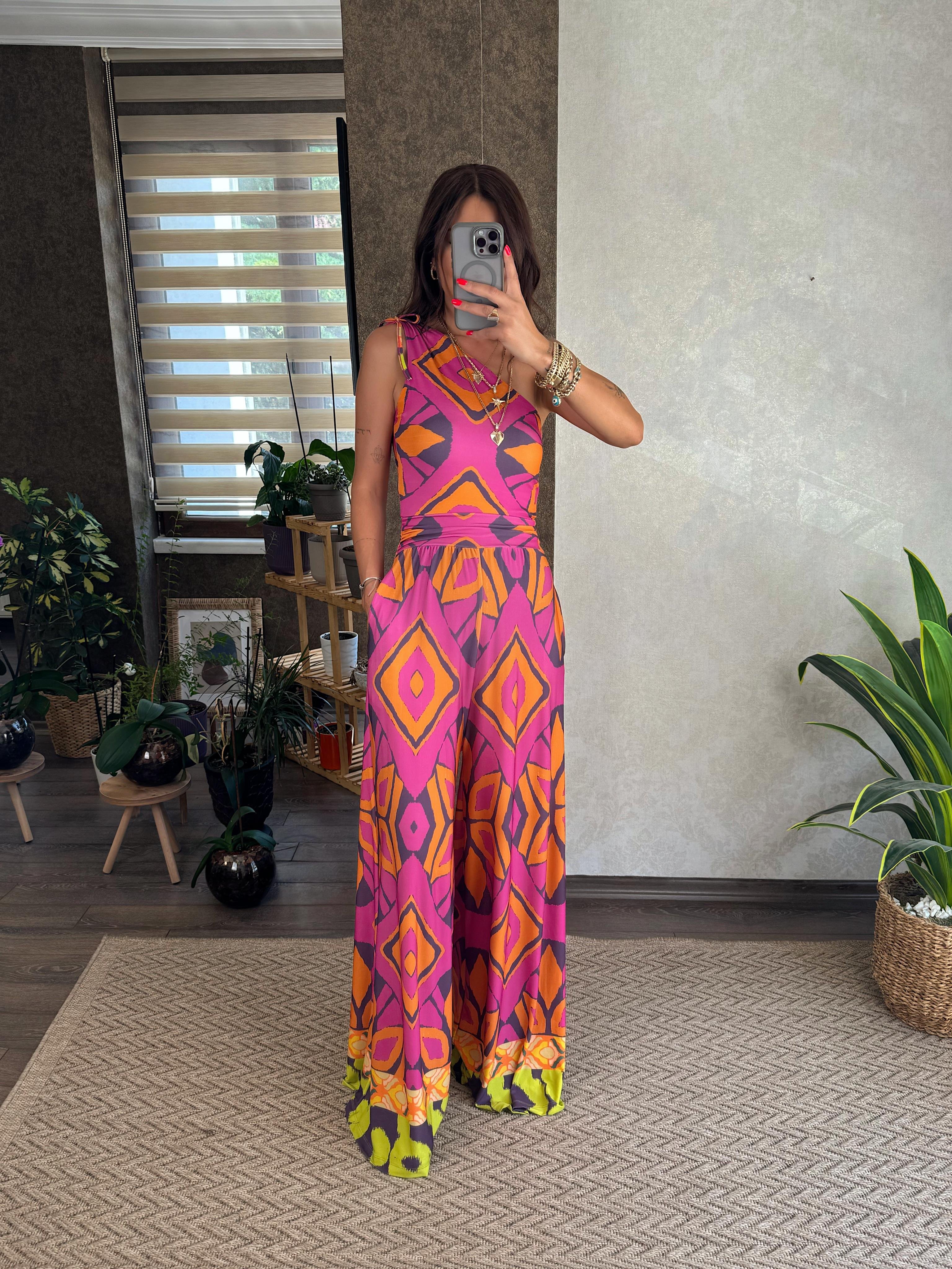 Lori Kadın Tek Omuz Detaylı Çok Renkli Tulum