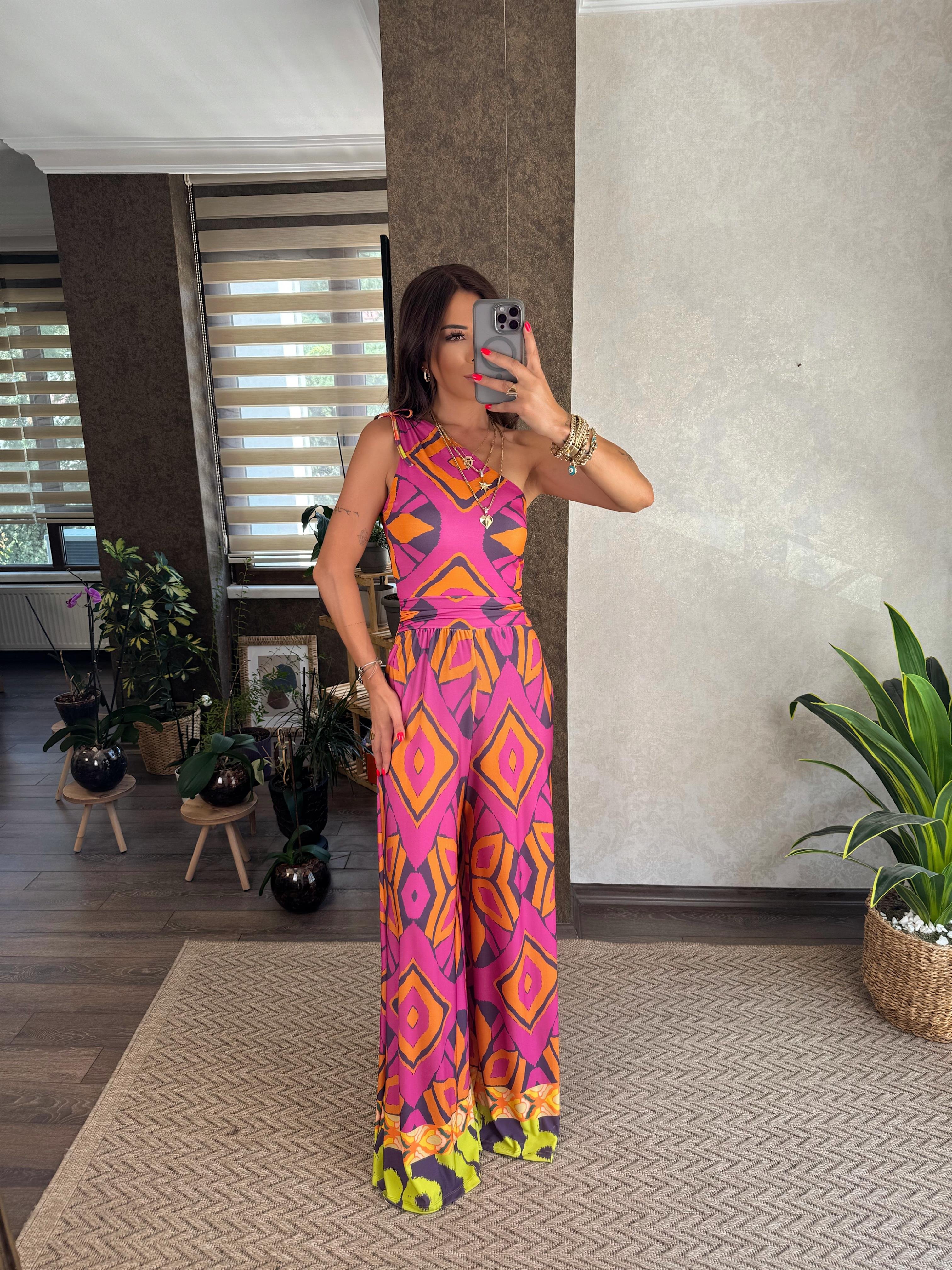 Lori Kadın Tek Omuz Detaylı Çok Renkli Tulum