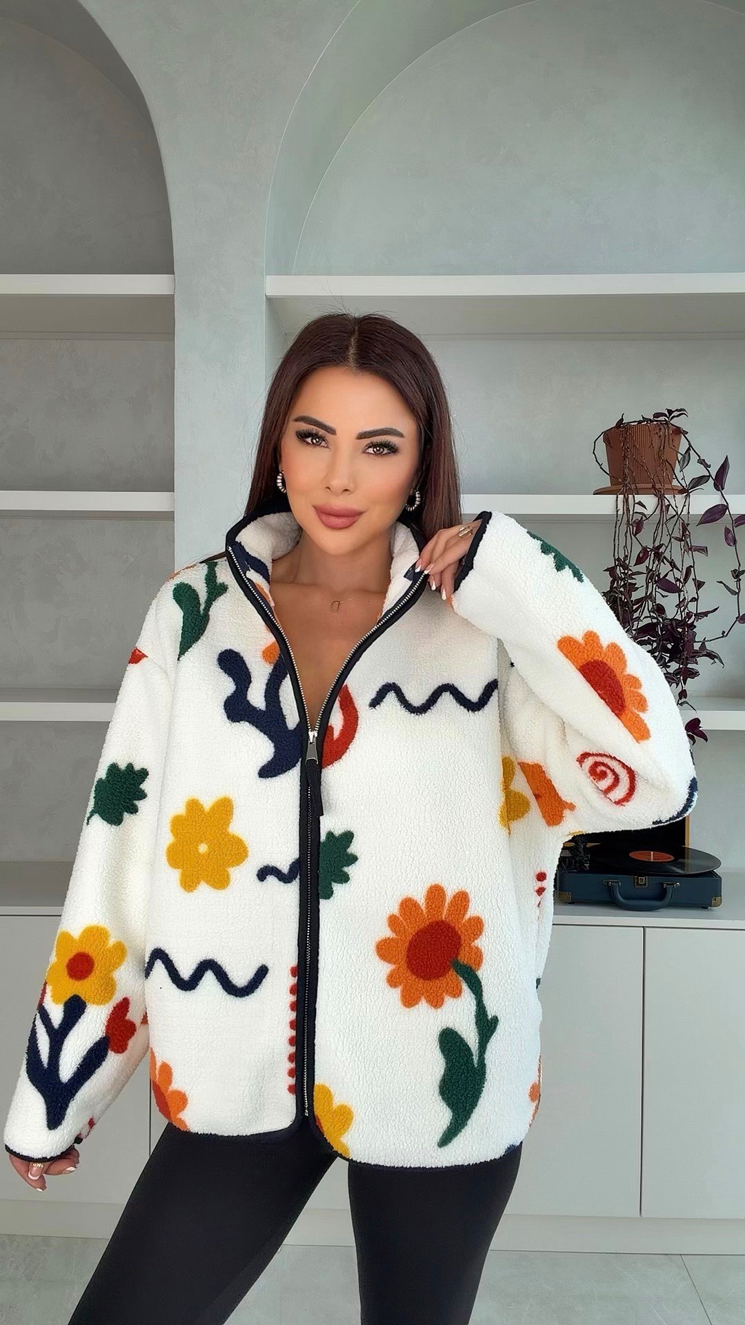 Lumina Kadın Çiçek Desenli Polar Ceket