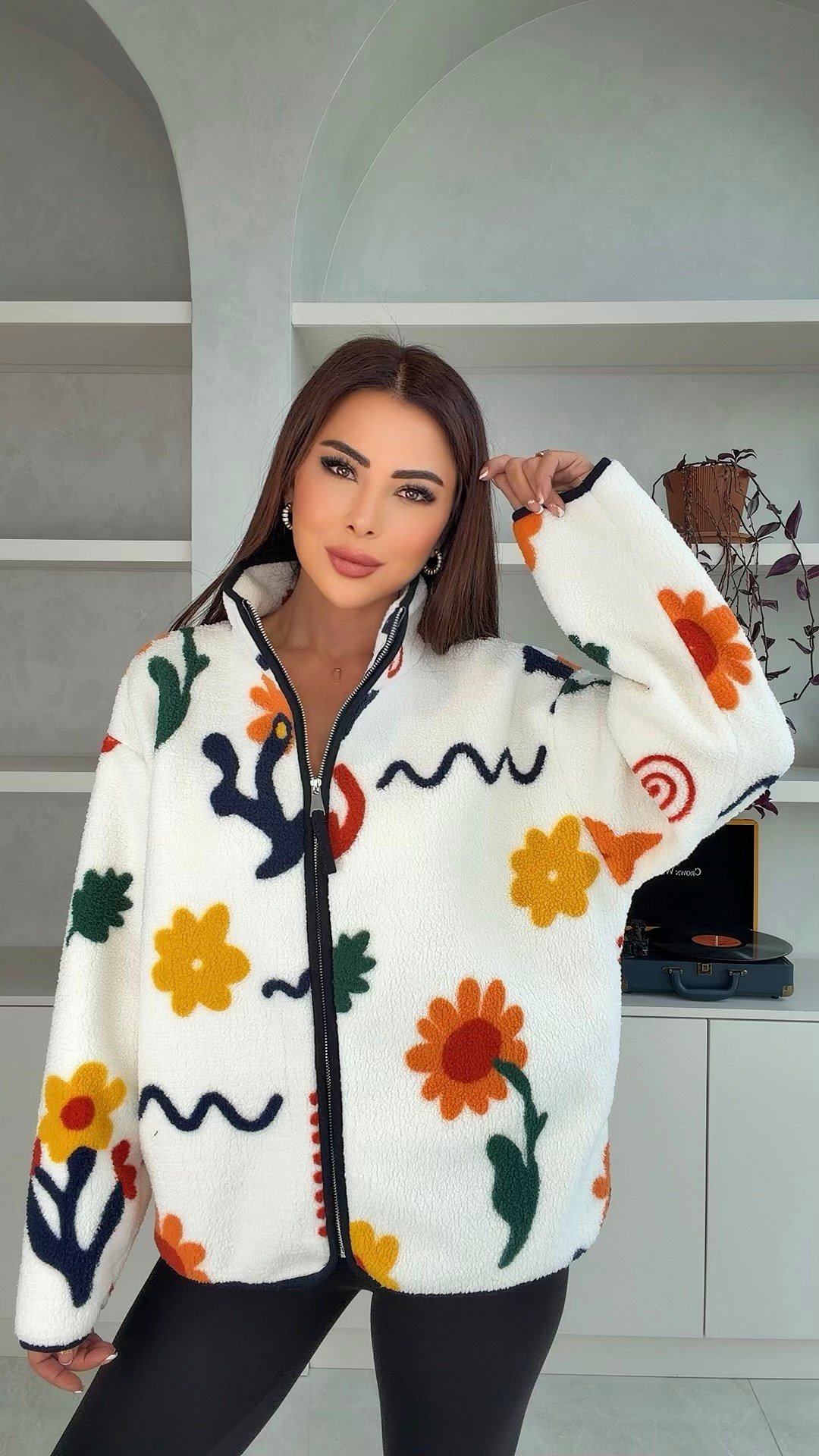 Lumina Kadın Çiçek Desenli Polar Ceket