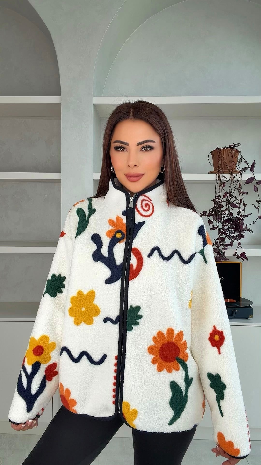Lumina Kadın Çiçek Desenli Polar Ceket