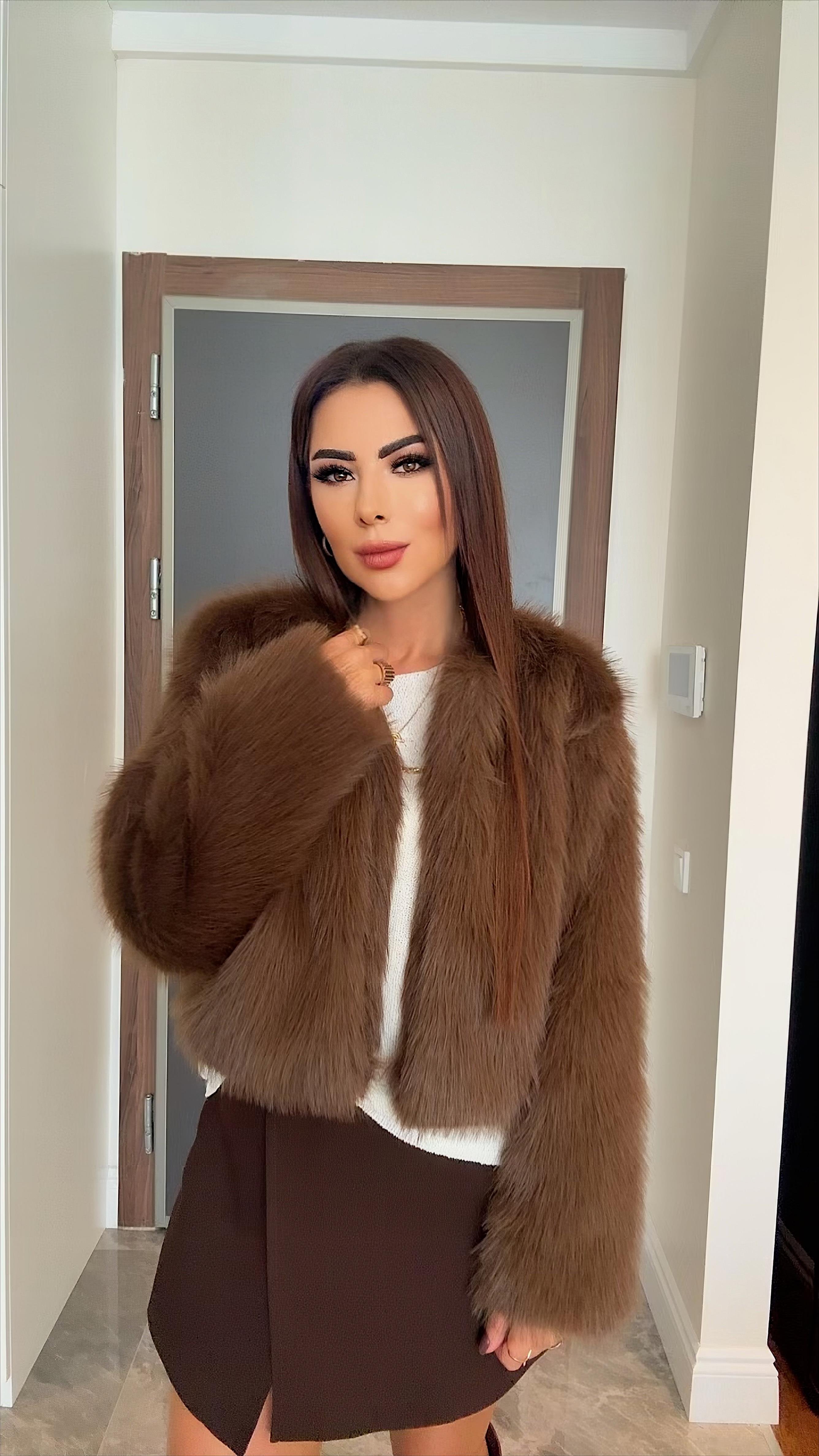 Mia Kadın Acı Kahve Suni Kısa Kürk