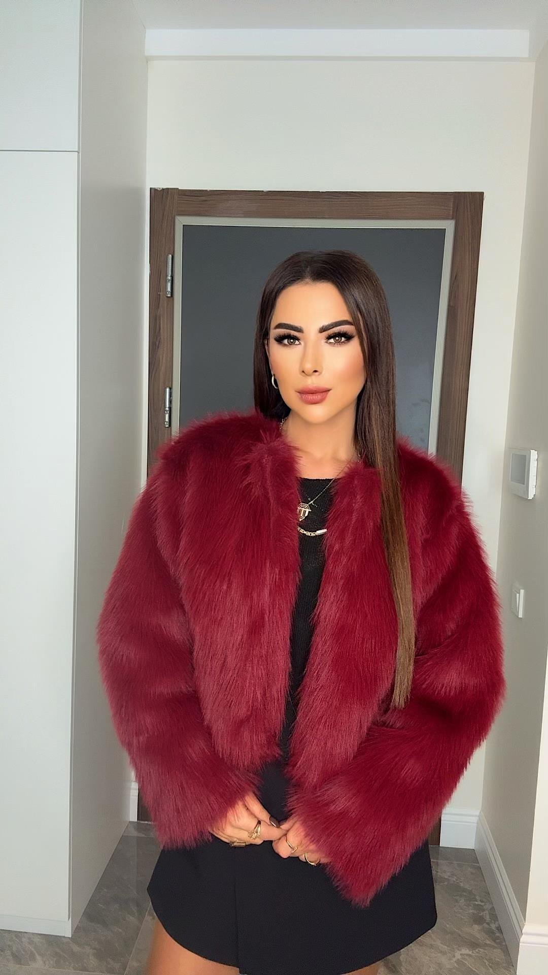Mia Kadın Bordo Suni Kısa Kürk