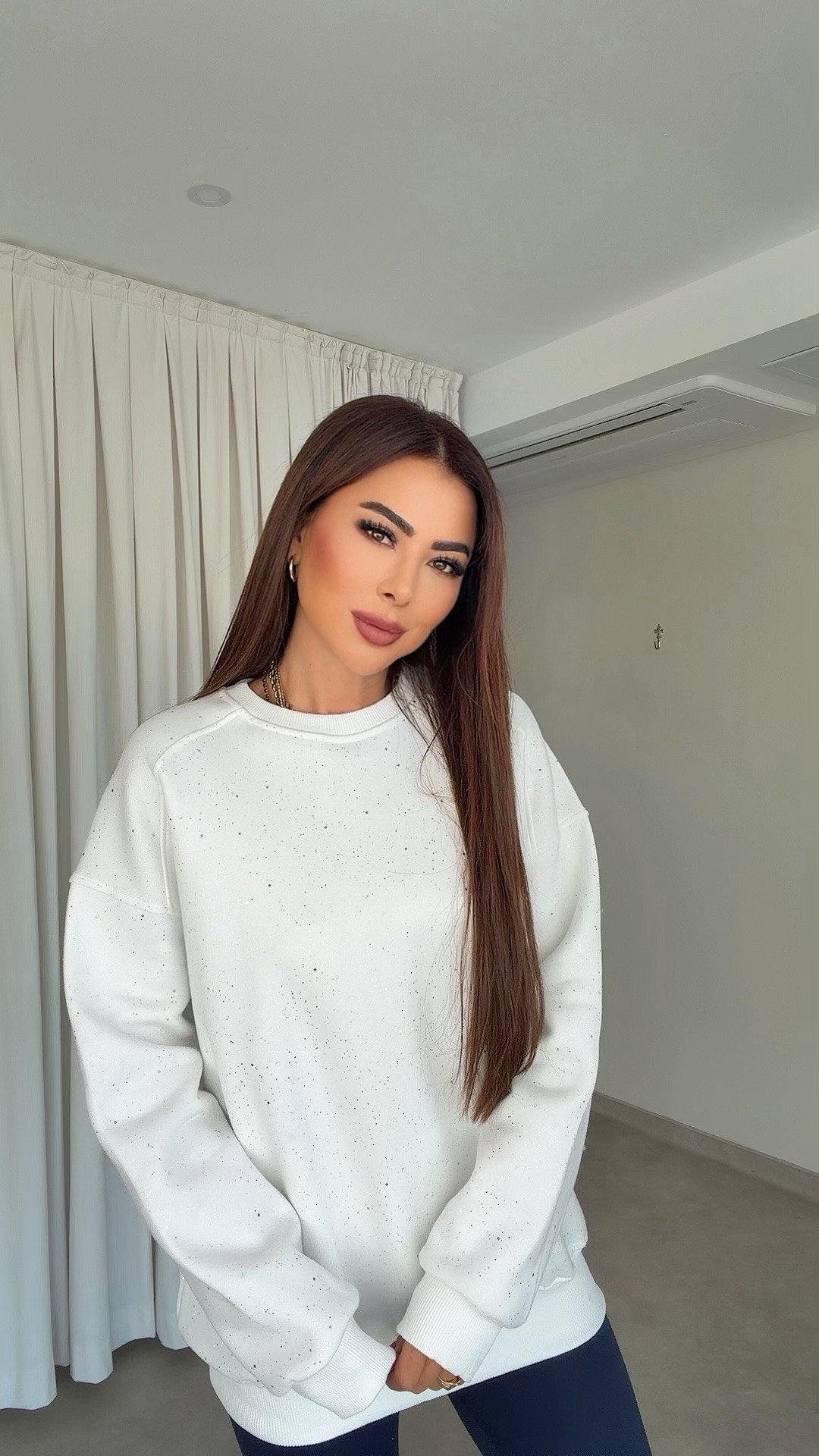 Moade Kadın Parıltılı Oversize Beyaz Sweat