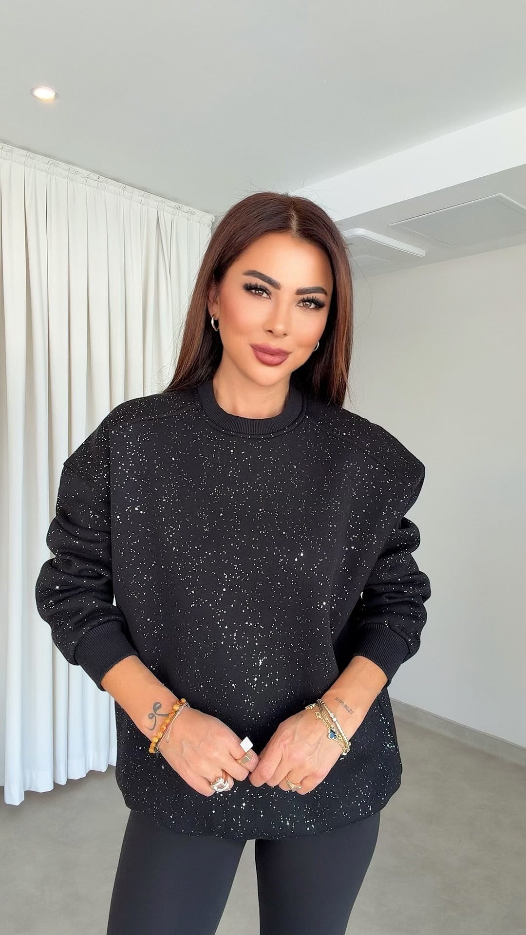 Moade Kadın Parıltılı Oversize Siyah Sweat