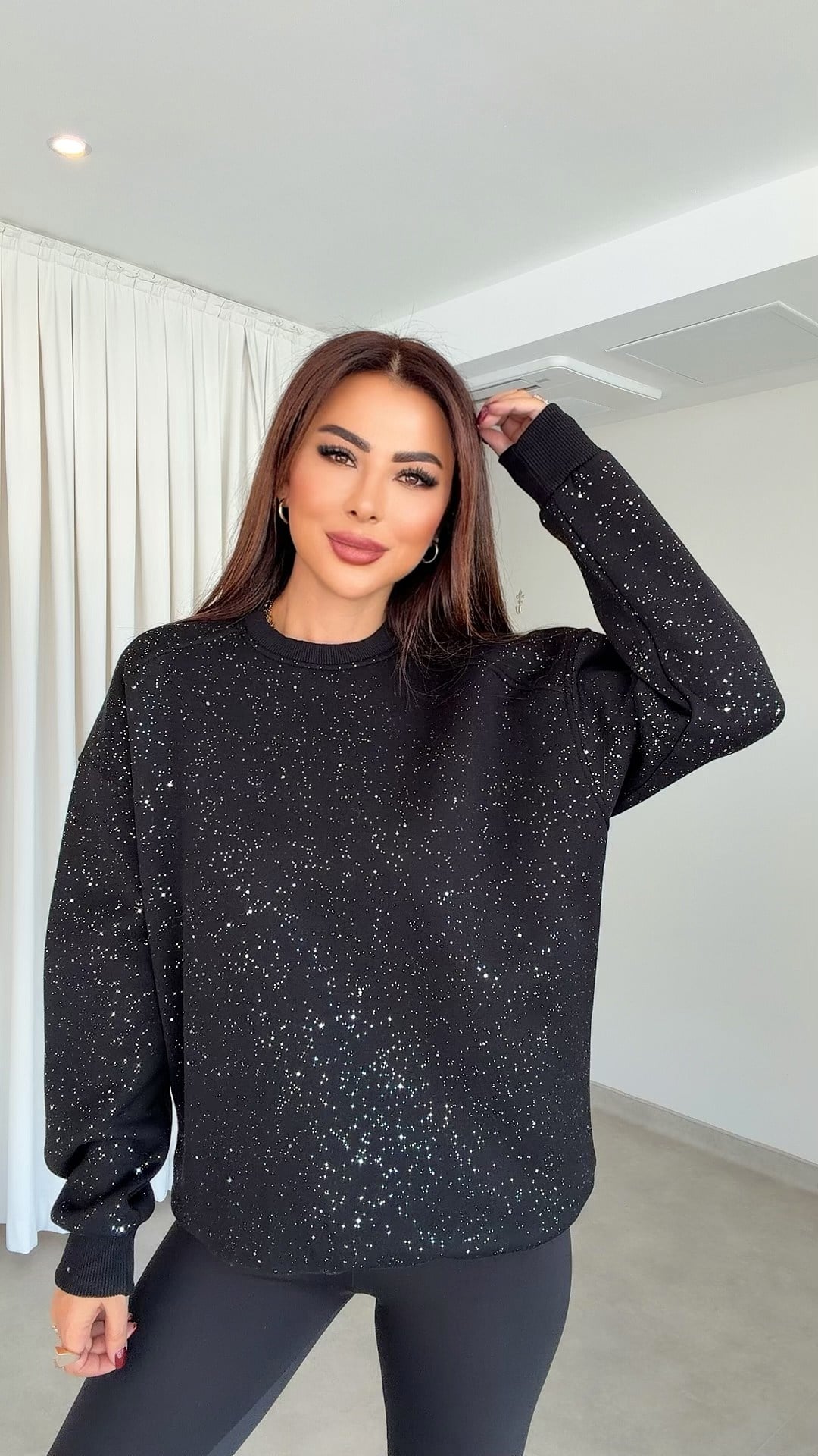Moade Kadın Parıltılı Oversize Siyah Sweat