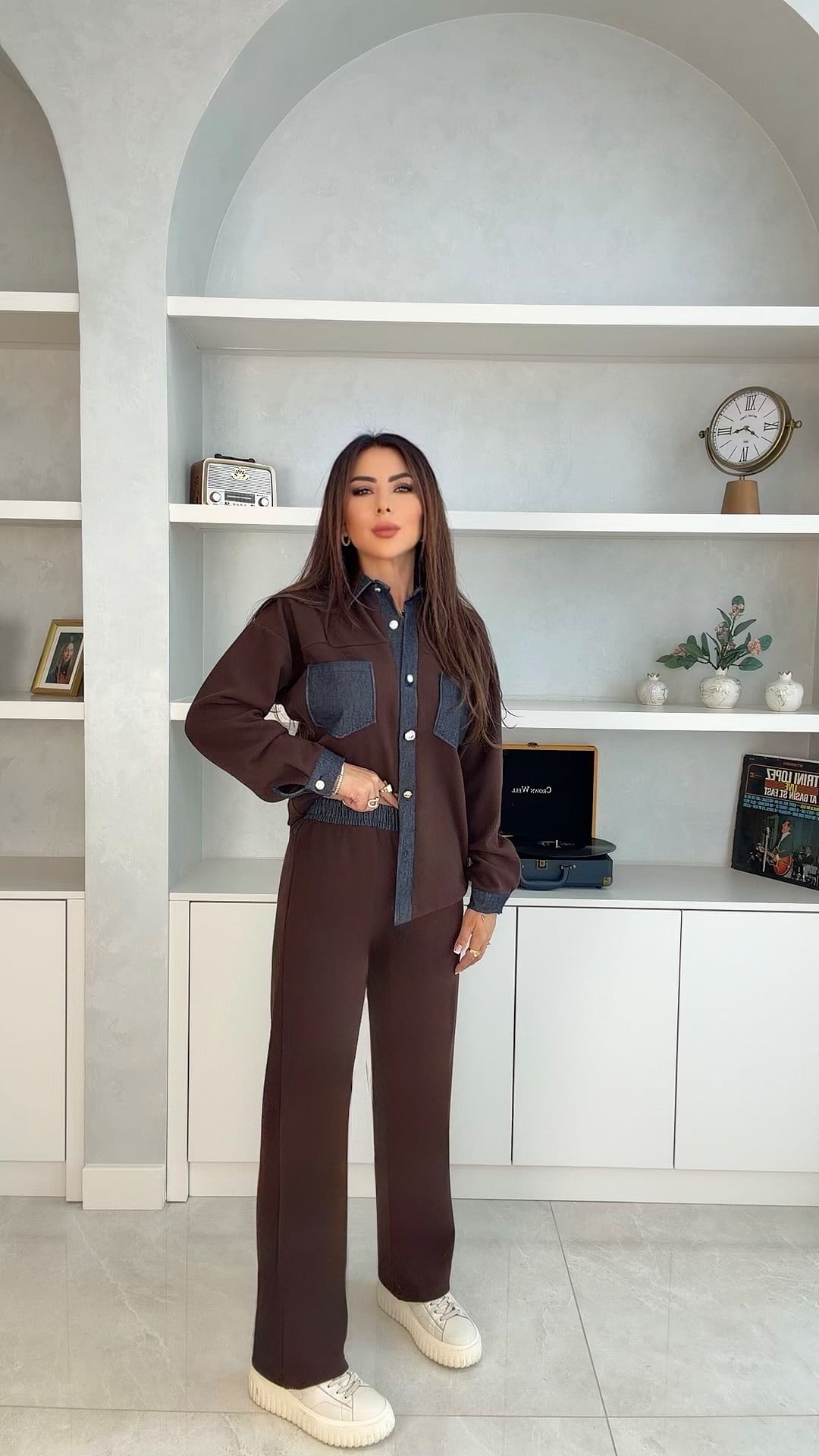 Mole Kadın Jean Cep Detaylı Fitilli Kahverengi Takım
