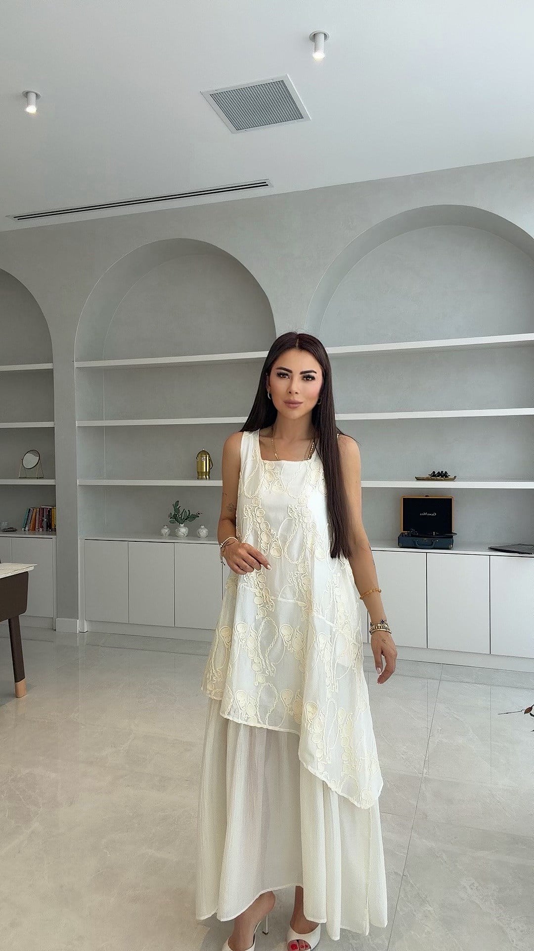 Nadia Kadın Kuşaklı Asimetrik Ekru Elbise